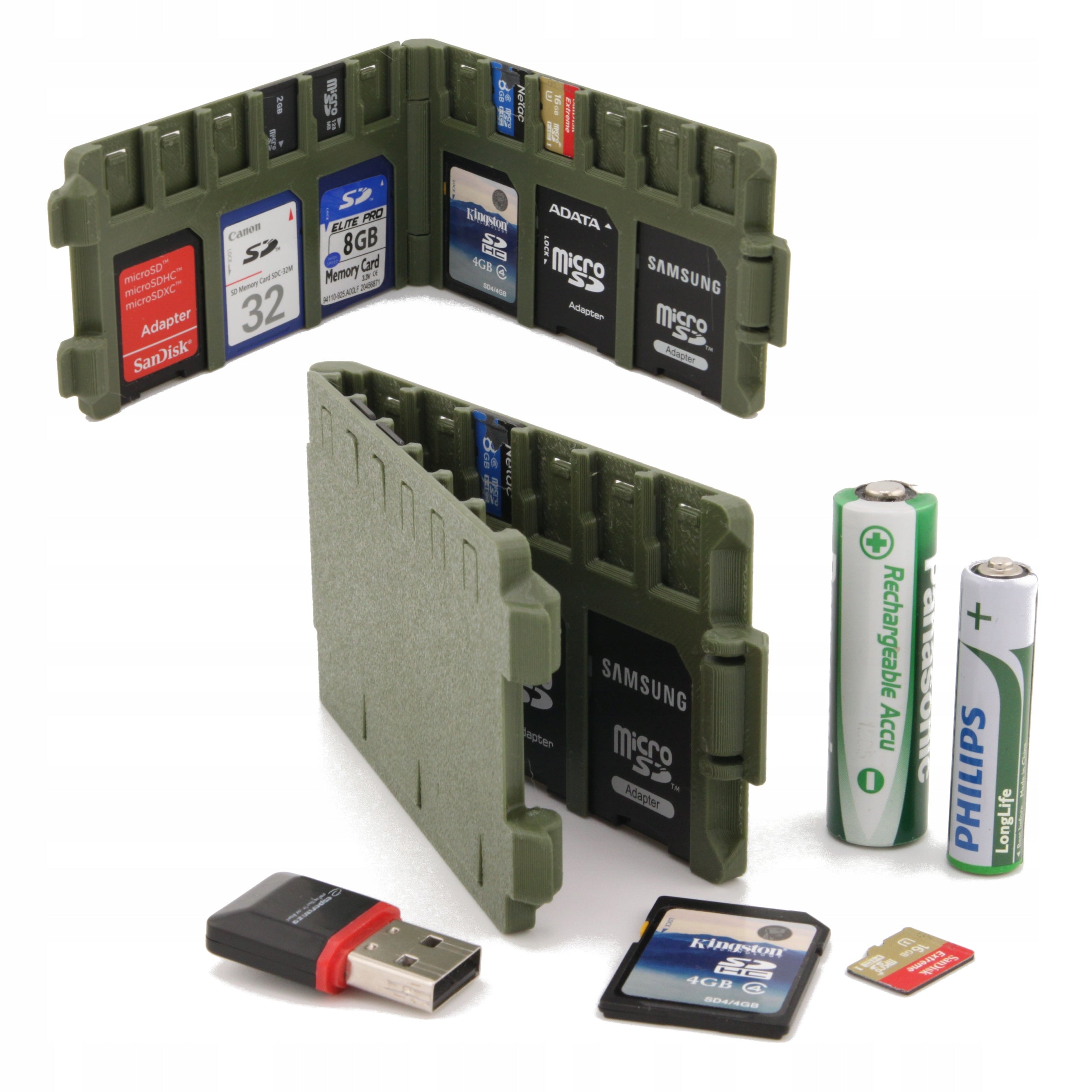 Case case SD memory card organizer x6 + microSD x12 green