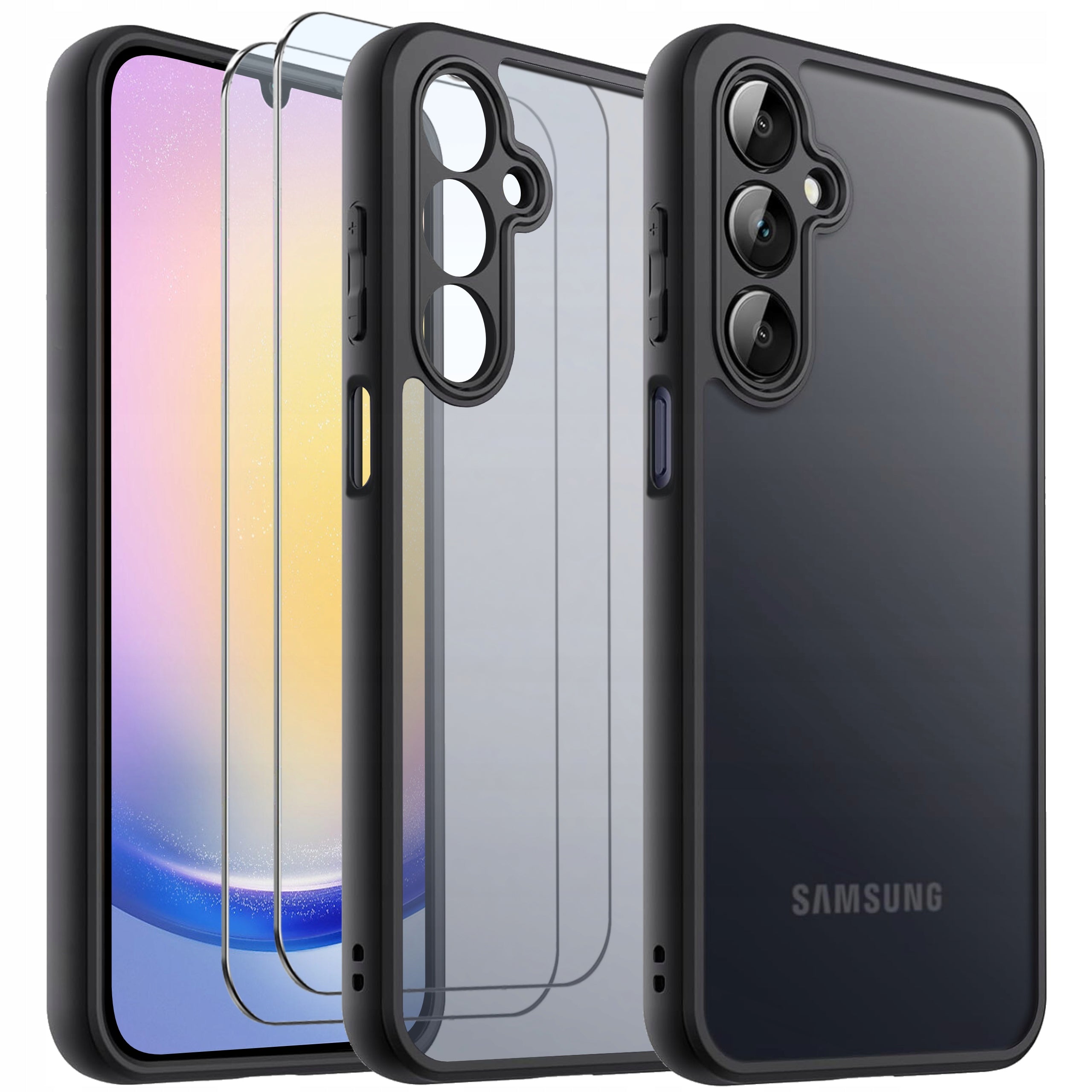Case for Samsung A25 5G MATTE REINFORCED BLACK SET 2x GLASS