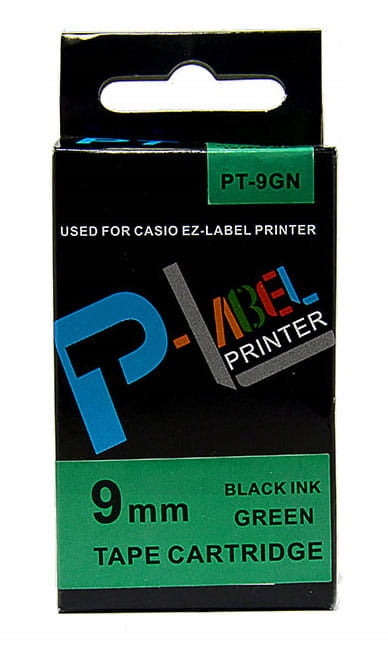 Casio PT-9GN Tape for XR-9GN 9mm Green Black Print