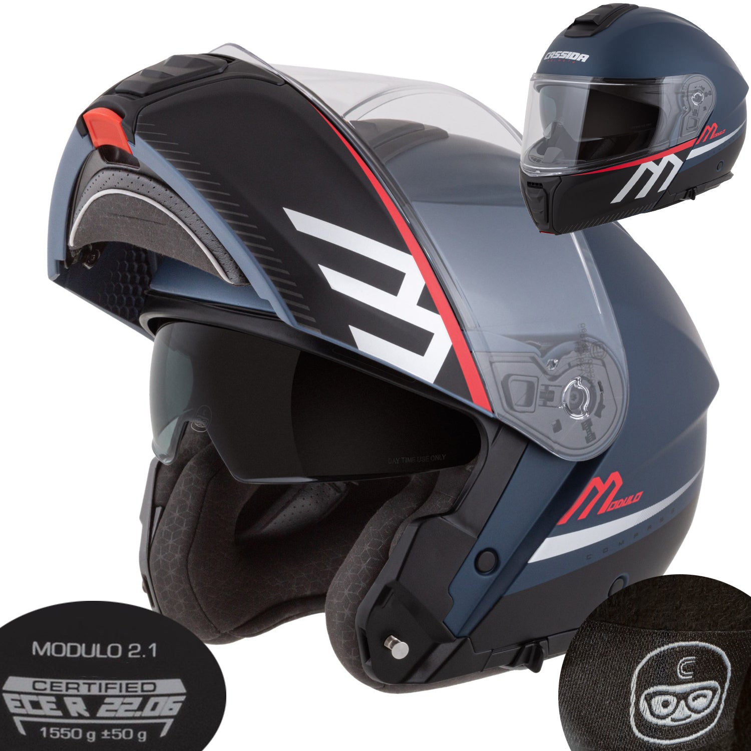 Cassida Compass motorcycle helmet matt fiberglass under intercom glasses XS