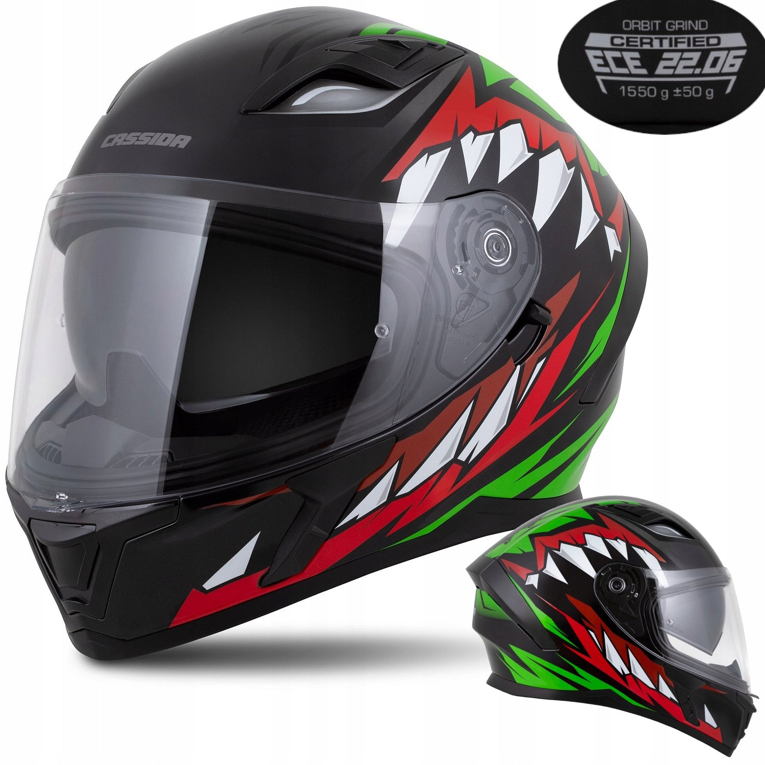 Cassida ORBIT GREEN XS Blenda ECE06 Motorcycle Helmet Under Pinlock and Intercom