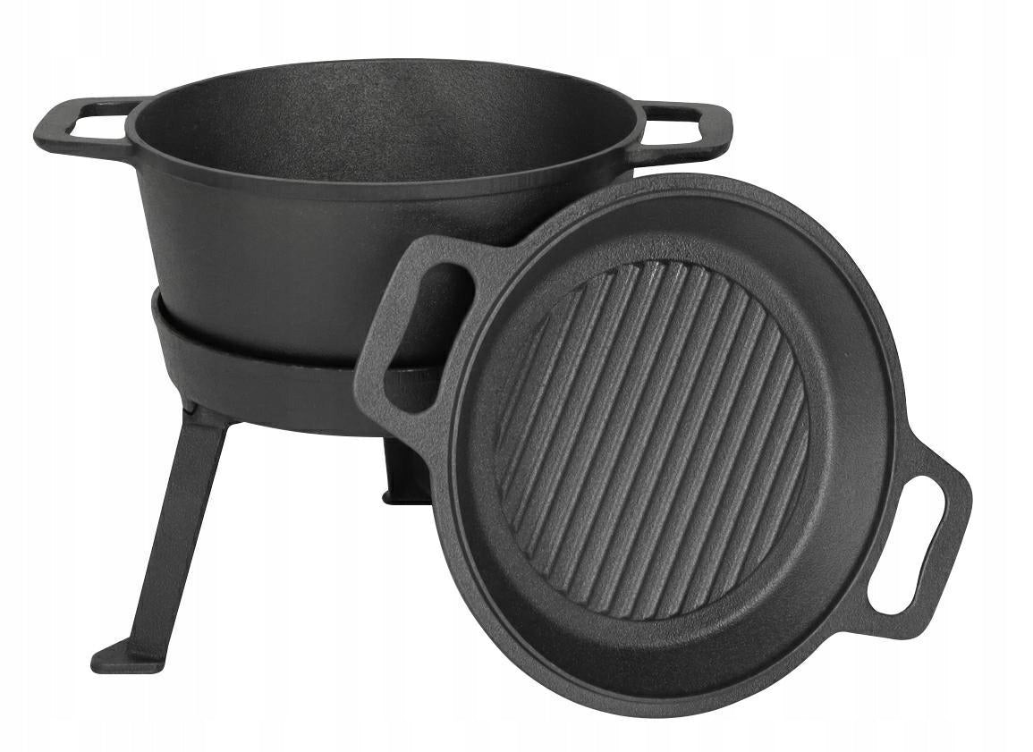 Cast Iron BOILER 5L Hunting POT Grill PAN 2in1 for FIREPLACE Grill Packaging status original