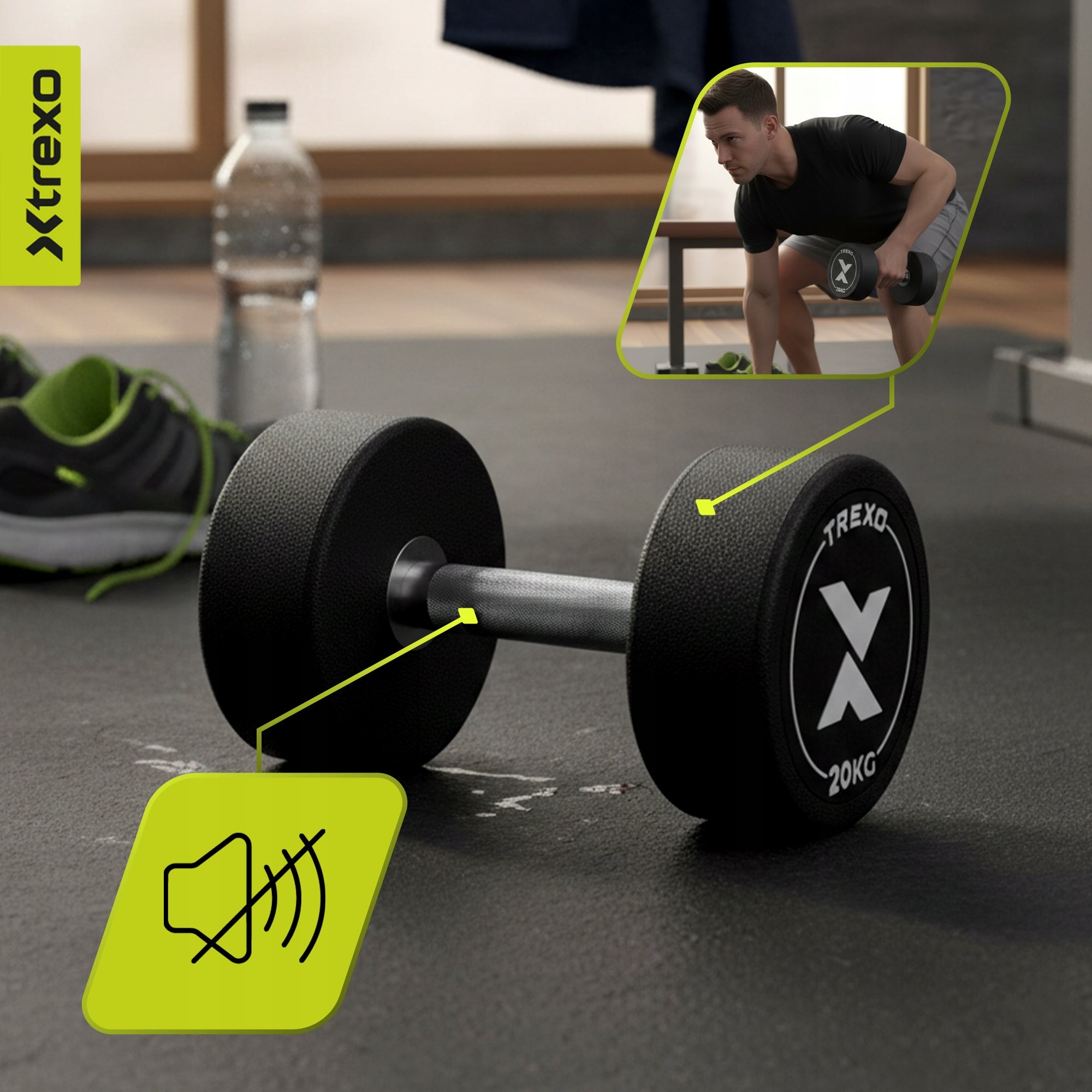 Cast Iron Dumbbell Coated / Rubberized XTREXO Pro 20 kg / Exercise Weight Kind coated/rubberized