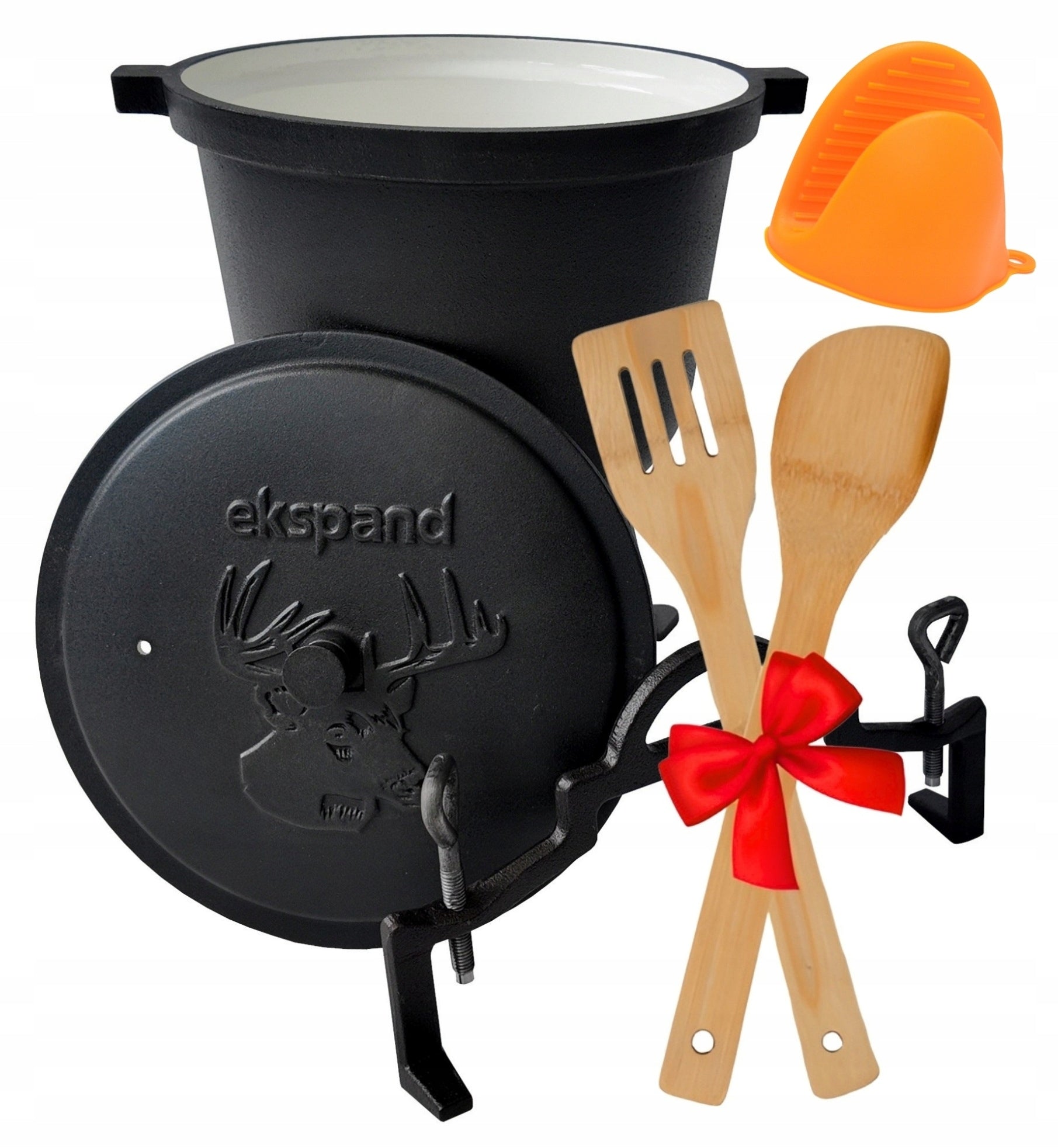 Cast iron boiler 8l ENAMELLED HUNTING pot roast for bonfire grill