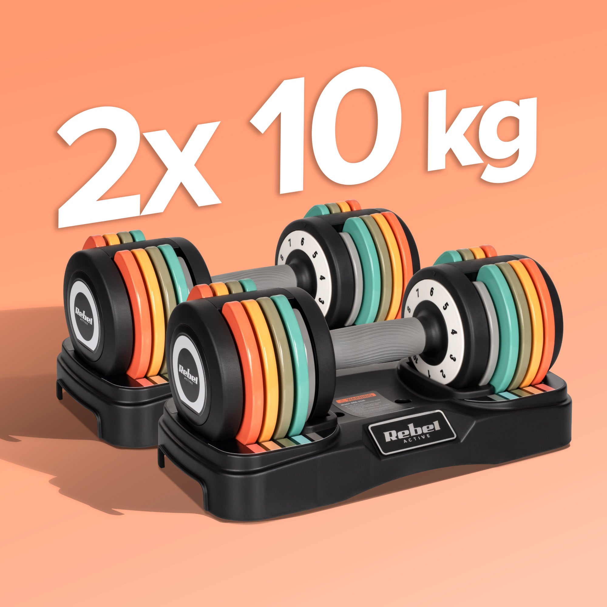 Cast iron dumbbells adjustable set 2x10kg automatic stroke every 1kg Rebel Type adjustable