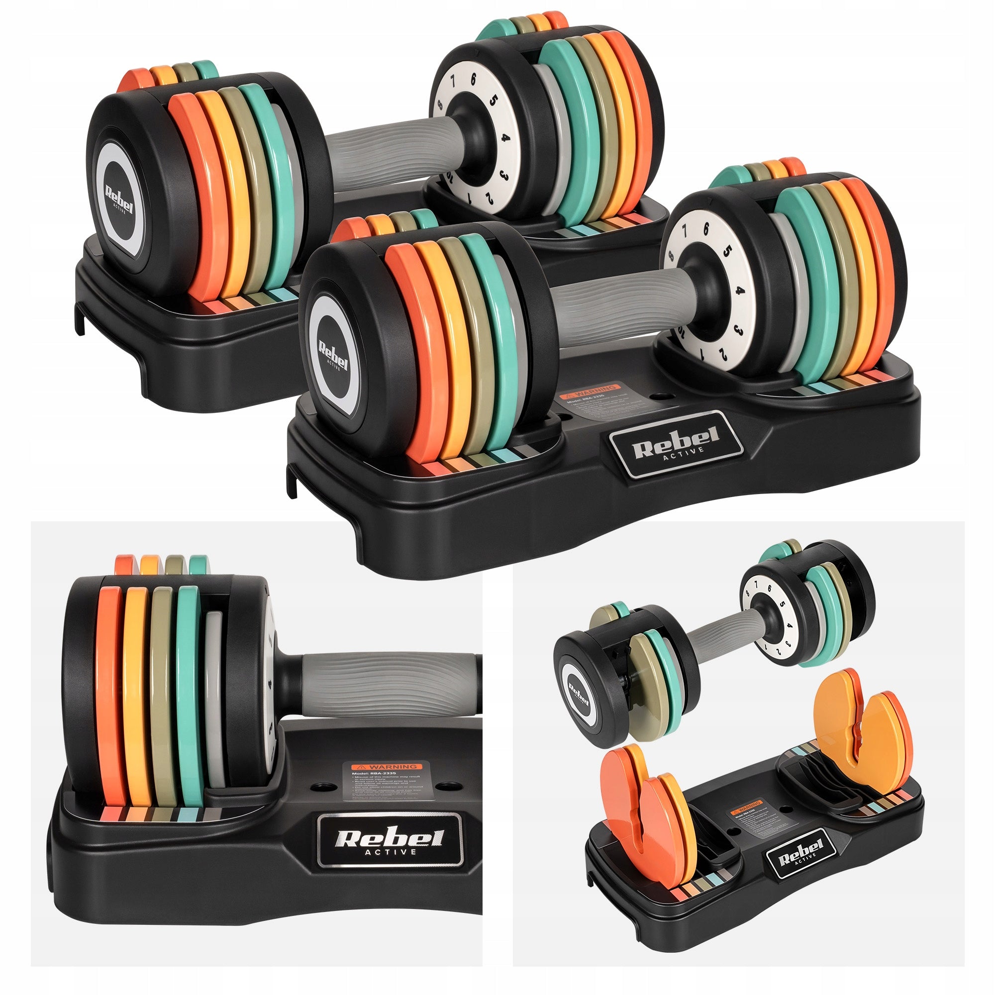 Cast iron dumbbells adjustable set 2x10kg automatic stroke every 1kg Rebel
