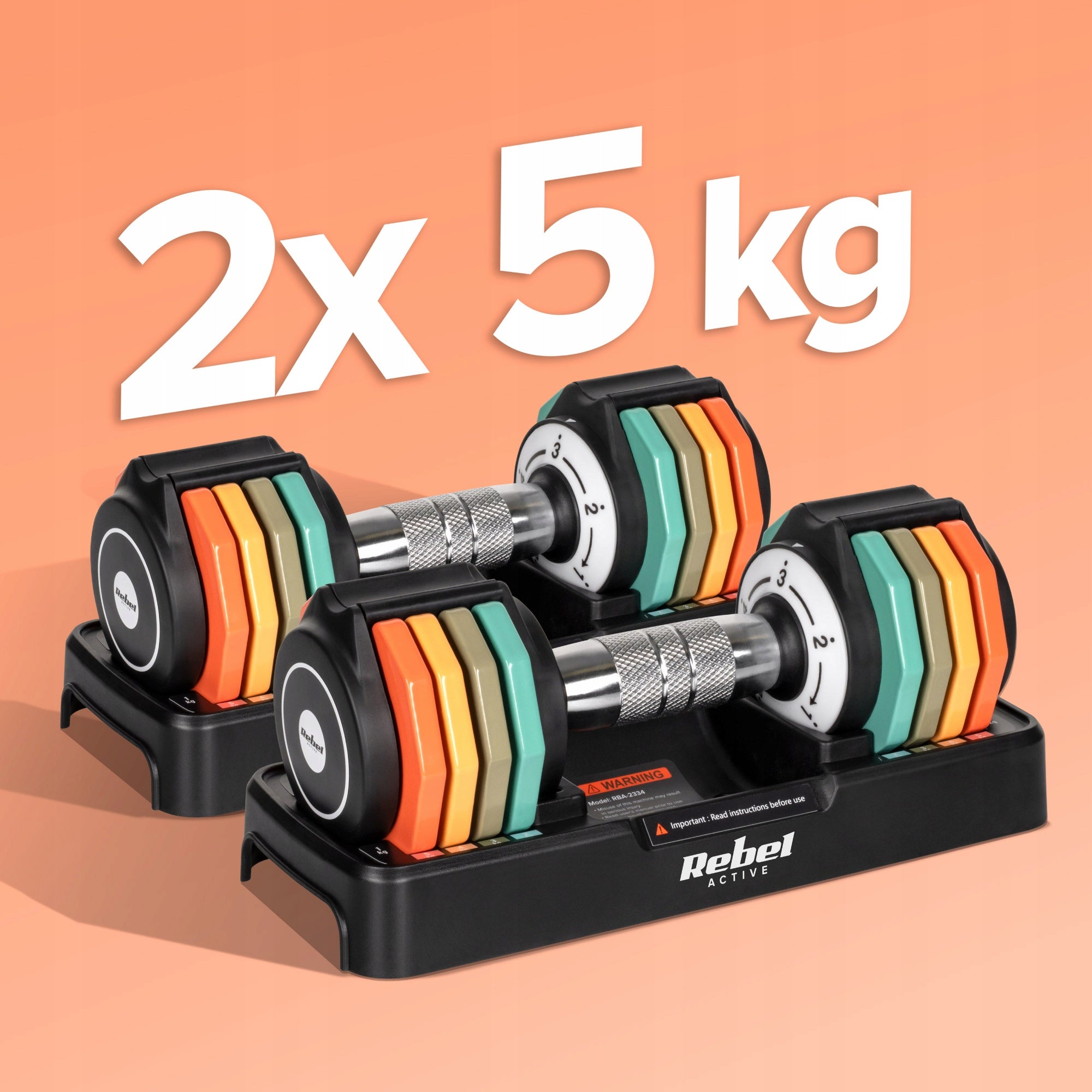 Cast iron dumbbells adjustable set 2x5kg automatic stroke every 1kg Rebel Type adjustable