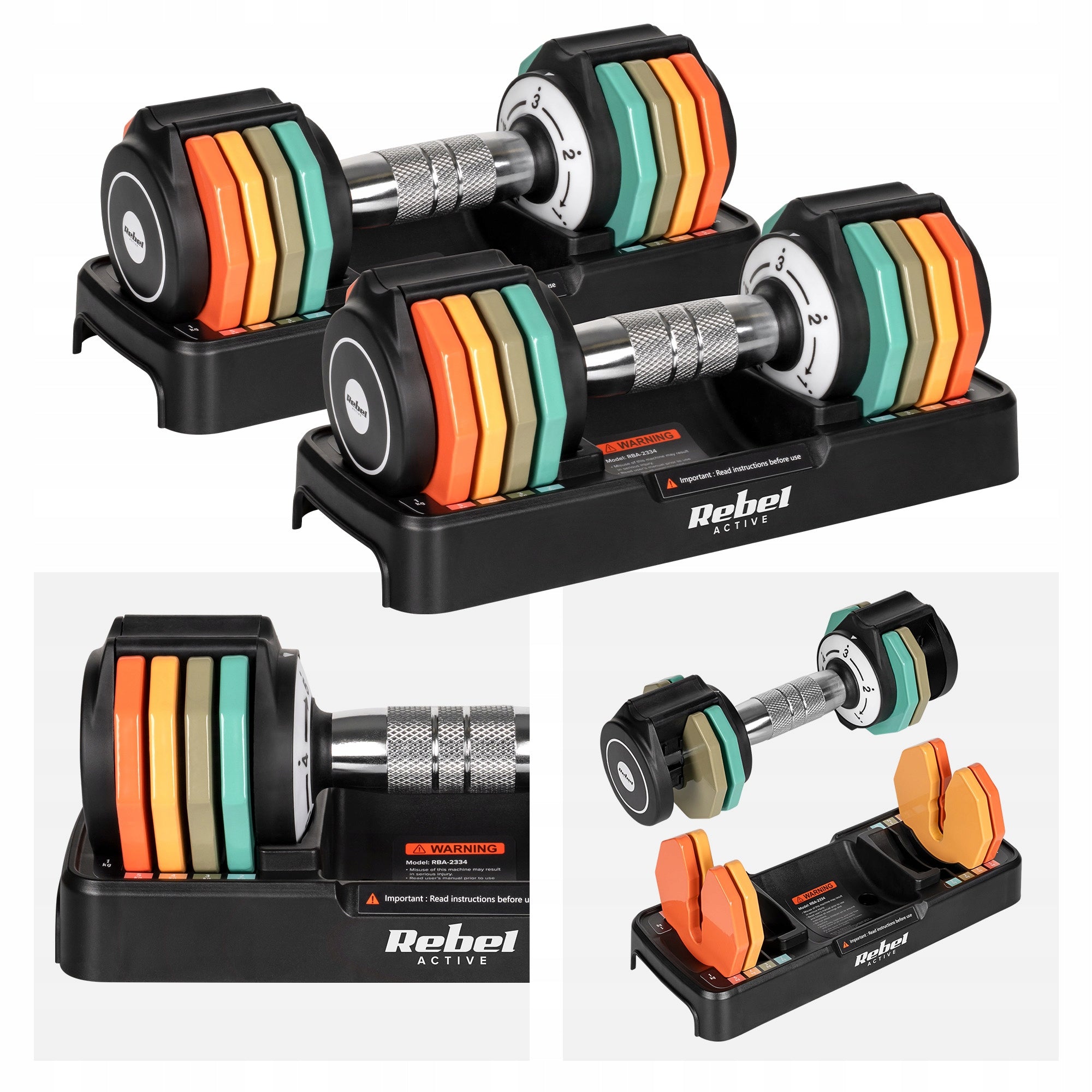 Cast iron dumbbells adjustable set 2x5kg automatic stroke every 1kg Rebel