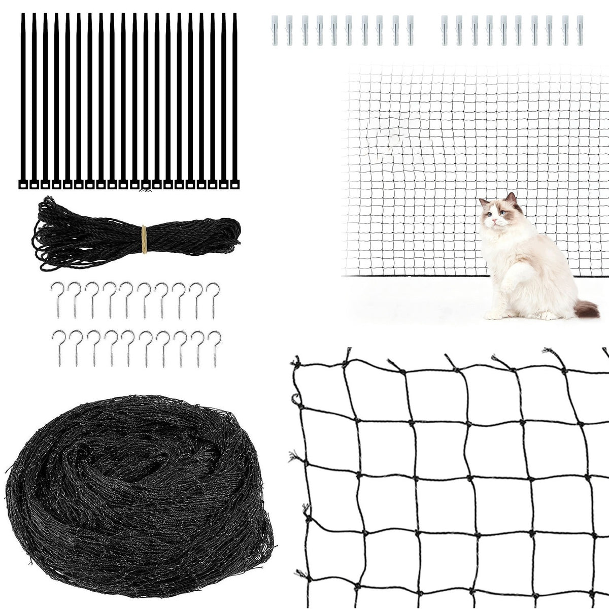 Cat Balcony Mesh Set 8x3m Eyelets 3x3cm Nylon Material Lightweight