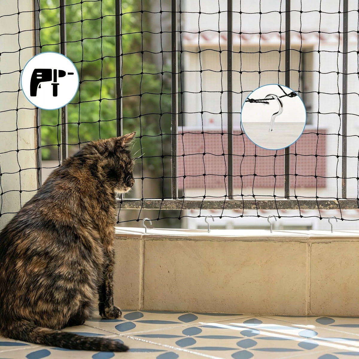 Cat Balcony Mesh Set 8x3m Eyelets 3x3cm Nylon Material Soft Brand no brand