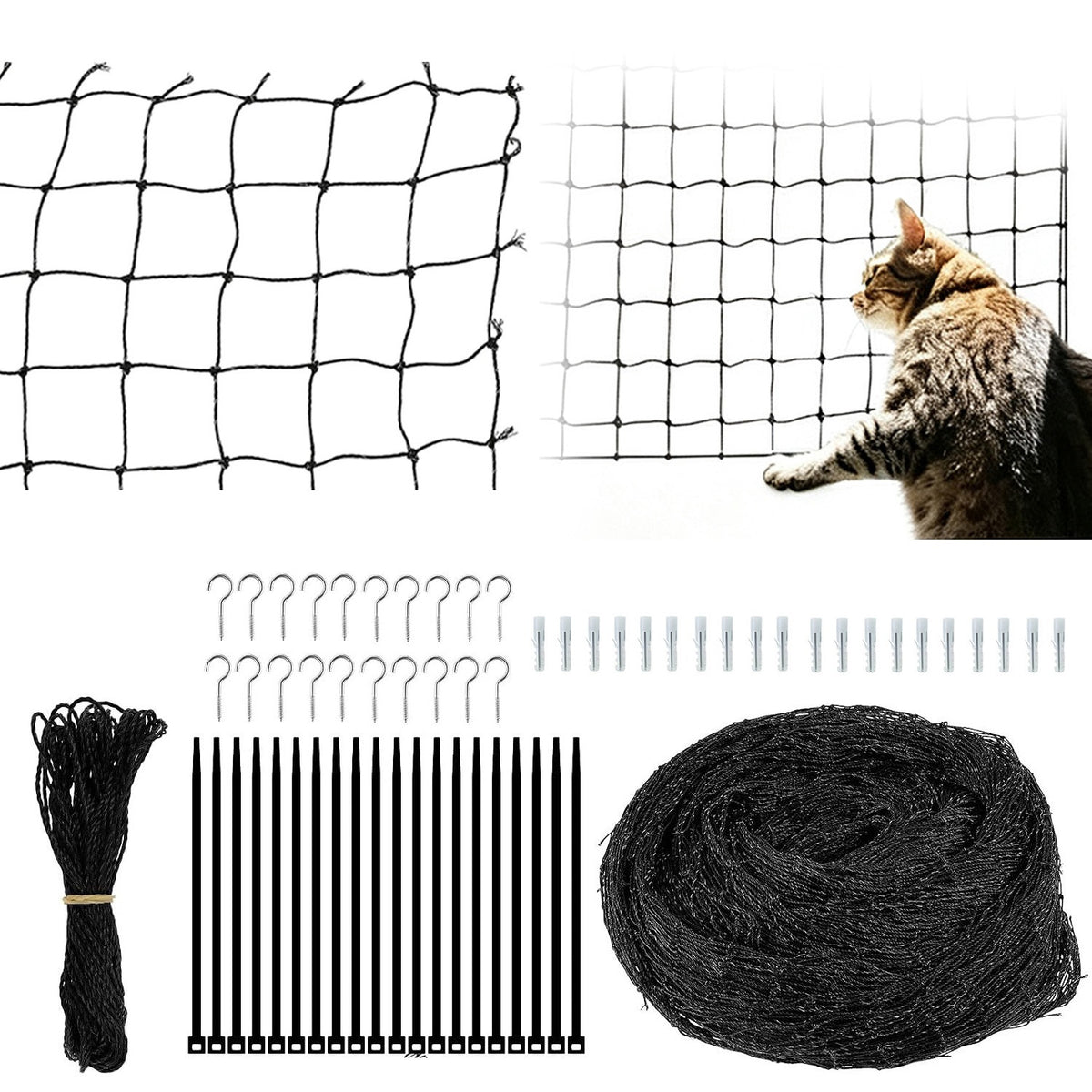 Cat Balcony Mesh Set 8x3m Eyelets 3x3cm Nylon Neat