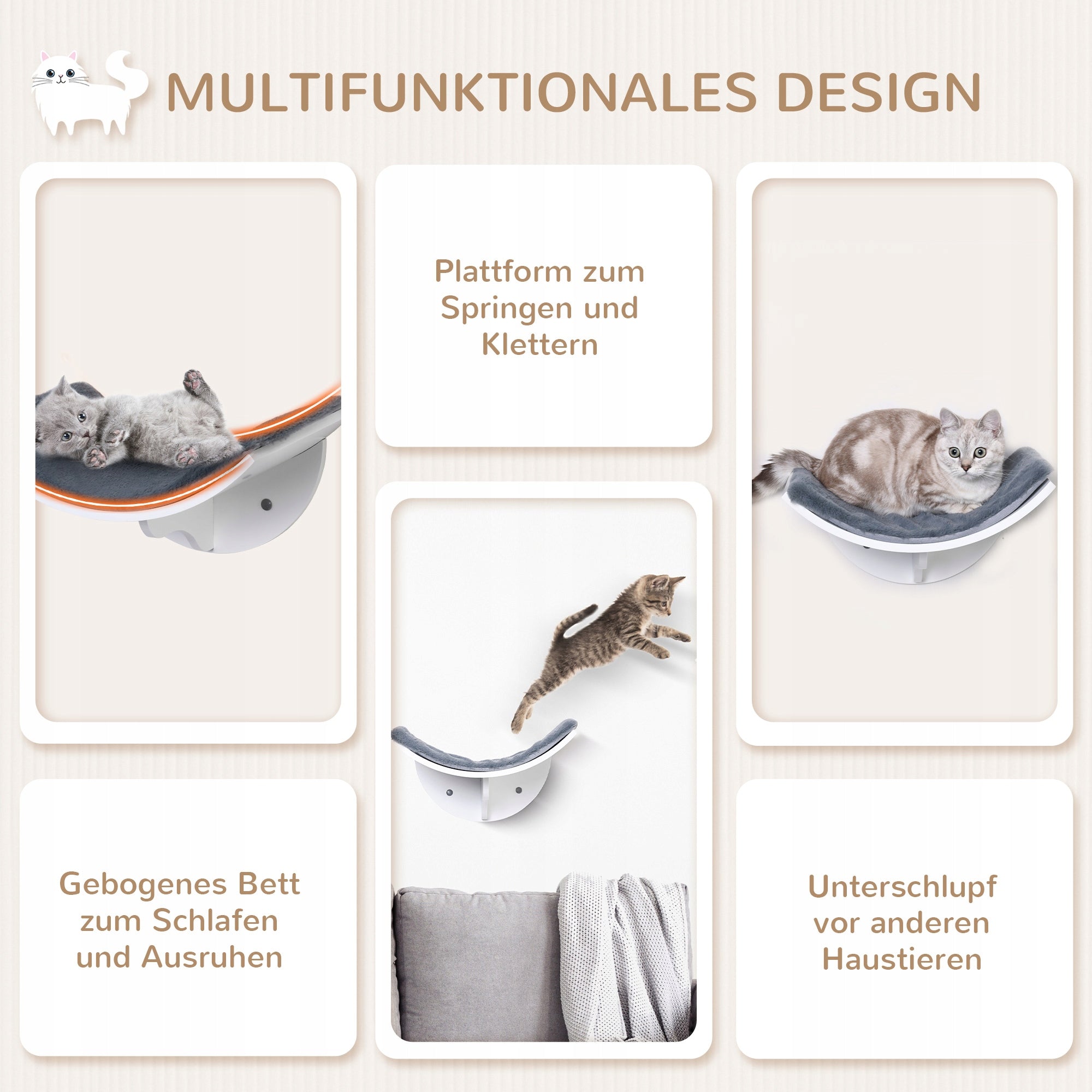 Cat Bed 41L x 28W x 21H cm Cat Wall Couch Grey Product height 21 cm