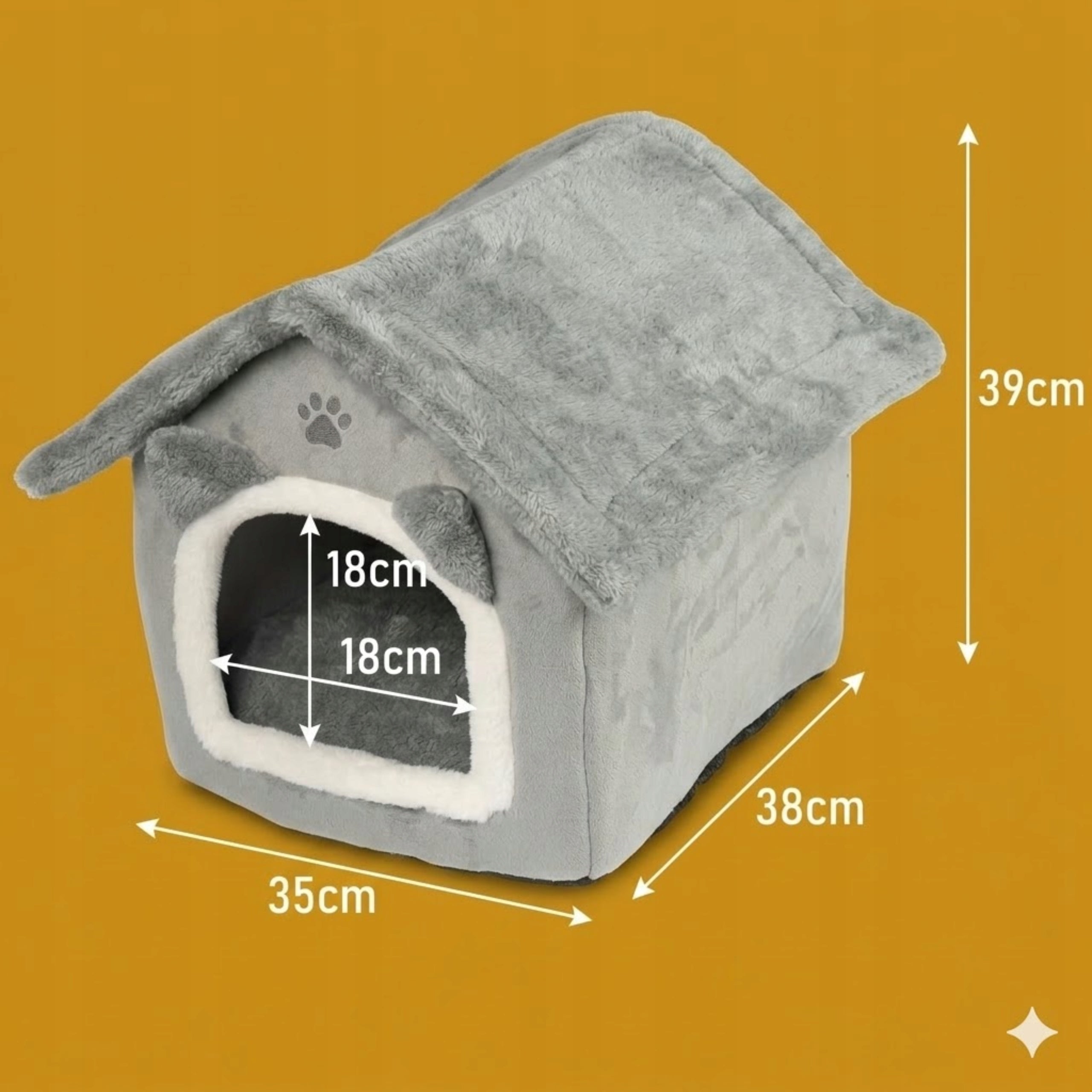 Cat Bed Cottage Booth Grey Closed Bedding Small Dog with Roof Length 38 cm