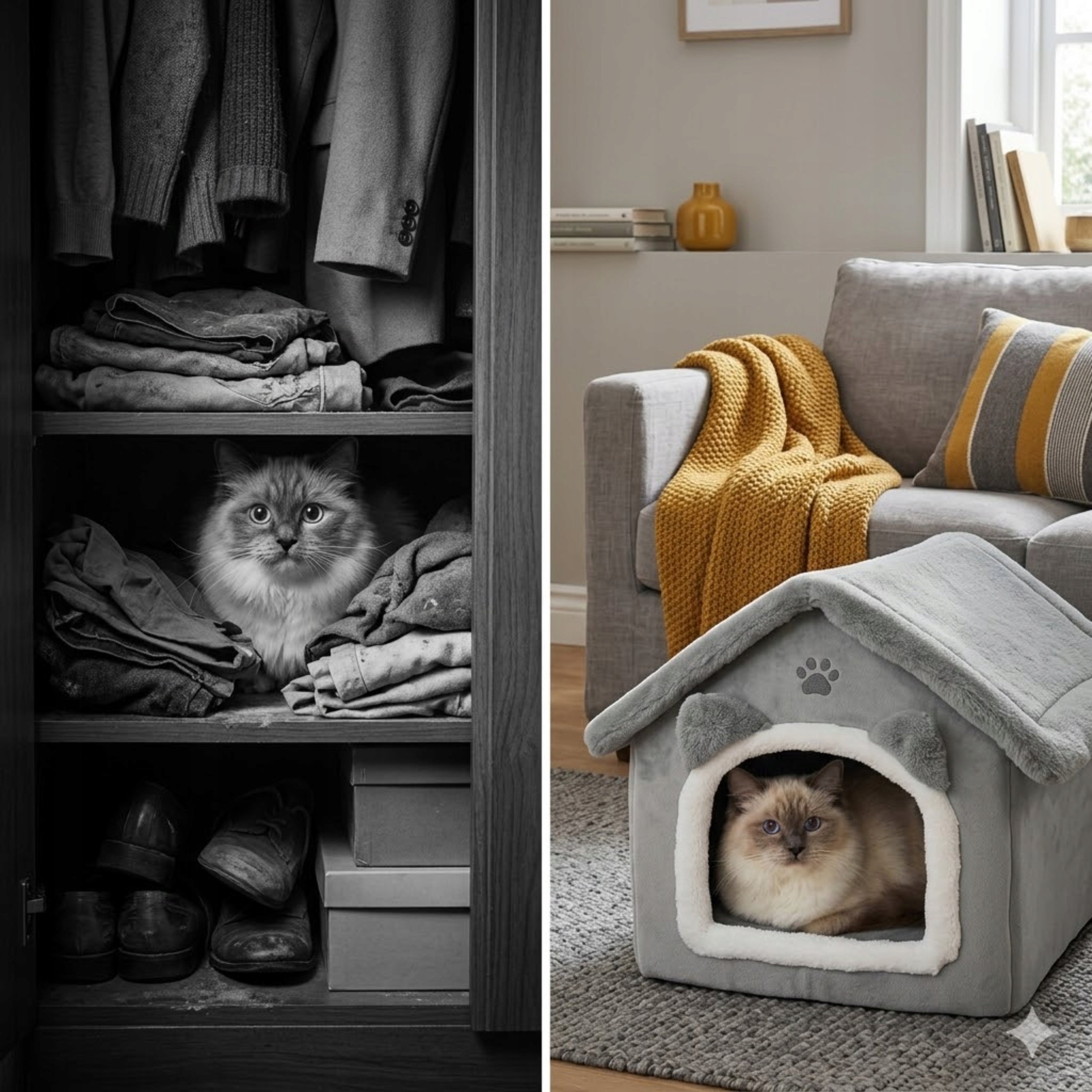 Cat Bed Cottage Booth Grey Closed Bedding Small Dog with Roof Manufacturer code Legowisko dla Kota Szary Domek z Dachem