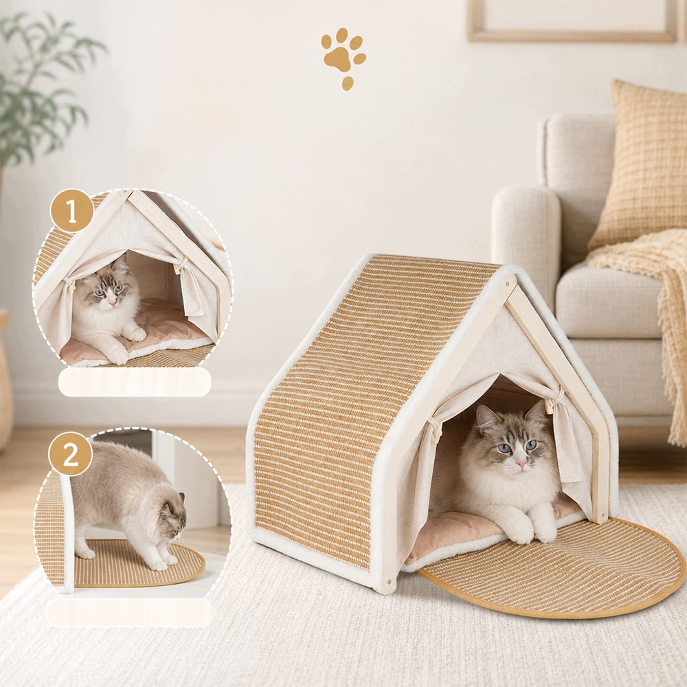 Cat Bed Small Dogs House Booth Plush Pillow With Scratcher M Manufacturer code BEDEE-CATHUT-2IN1-M