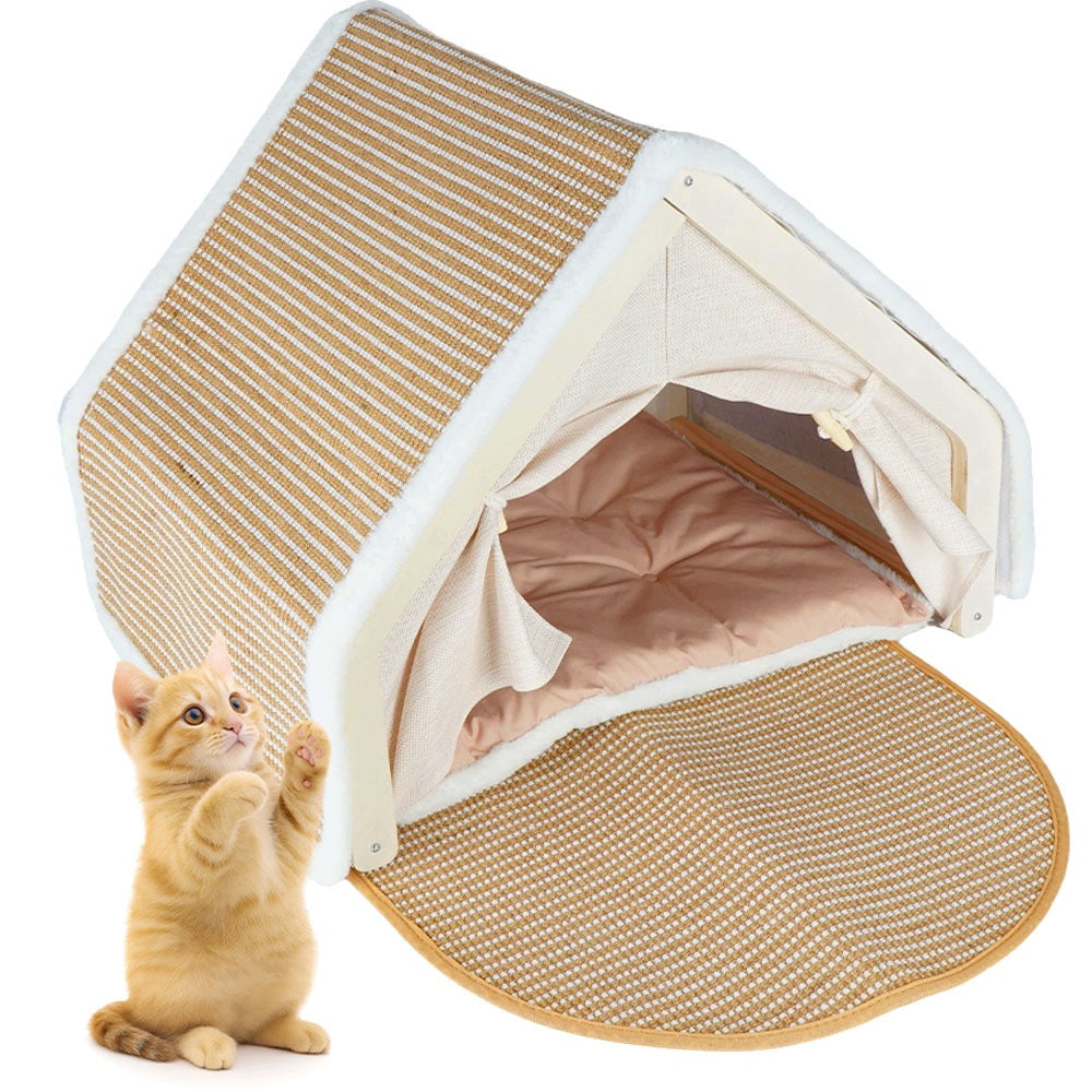 Cat Bed Small Dogs House Booth Plush Pillow With Scratcher M