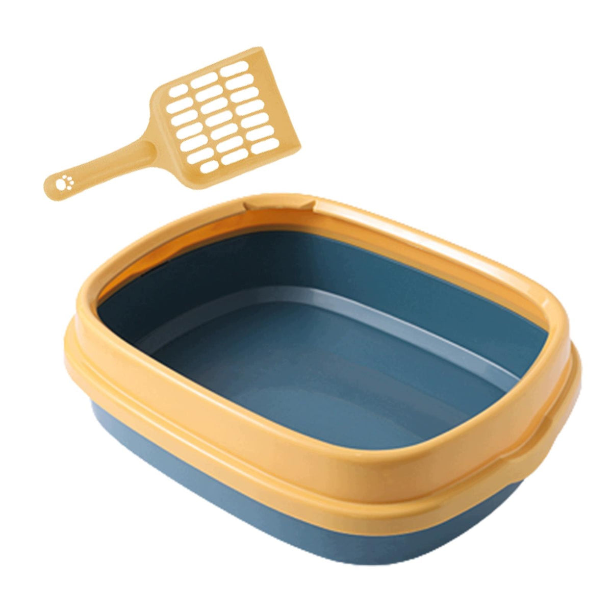 Cat Bedpan Semi Enclosed Cat Litter Box with Scoop Portable Yellow Blue