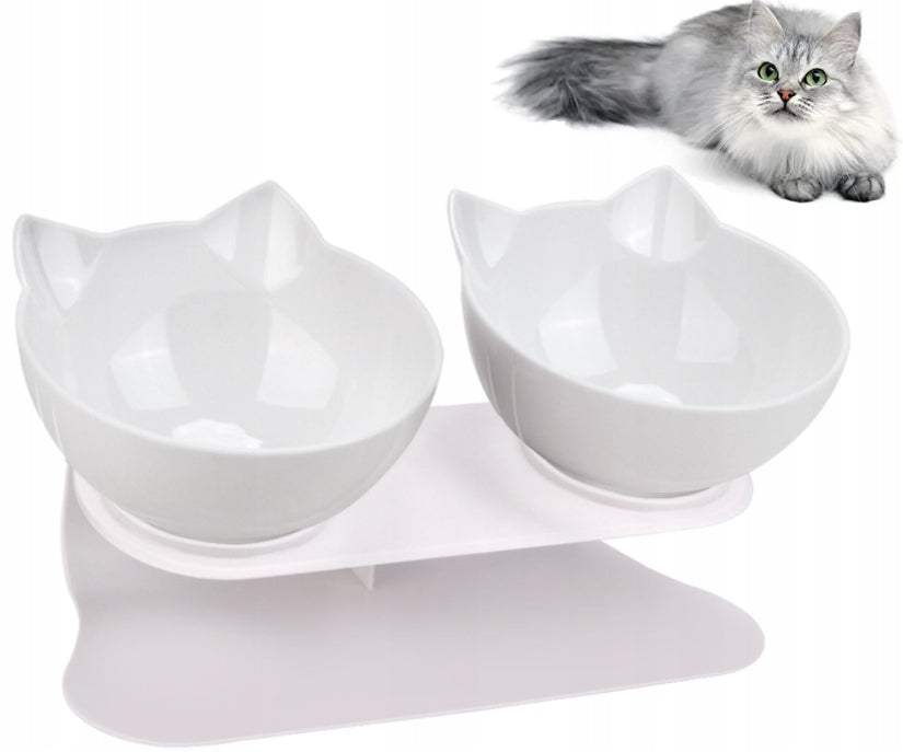 Cat Bowl Double Food Rack White