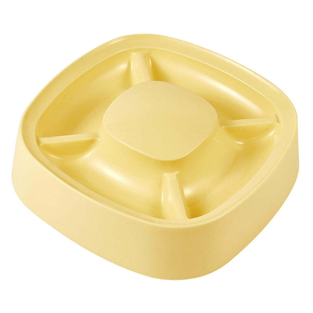 Cat Bowl Pet Dishes Tray 4 Compartment Grid Anti Skid Base Space Yellow