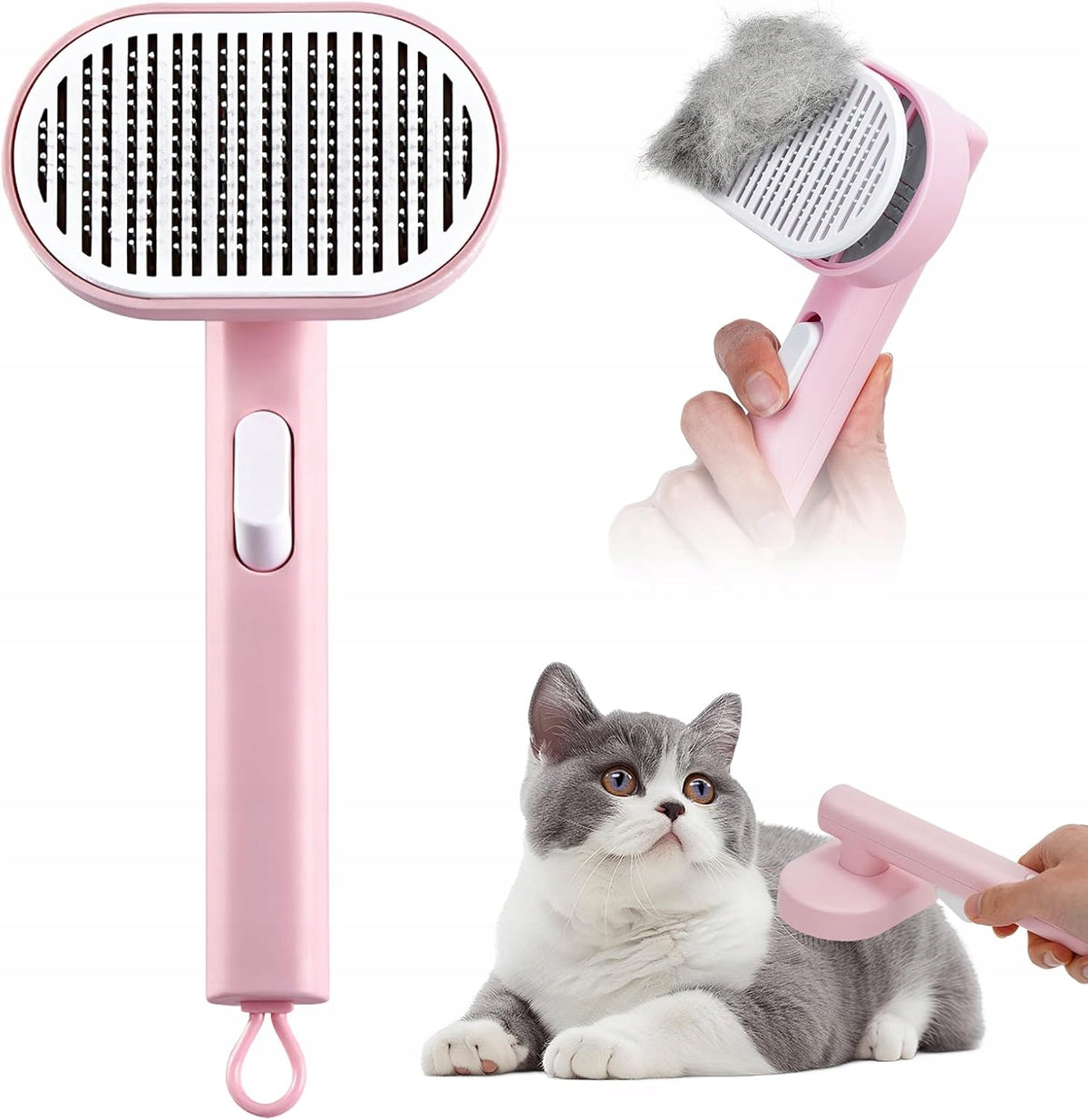Cat Brush Dog Self-Cleaning Combing Hair Pink