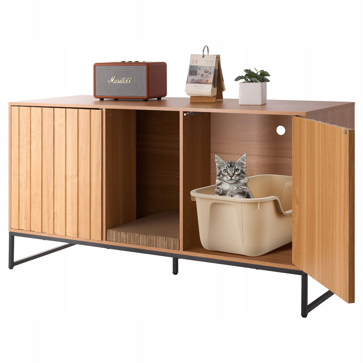 Cat Cabinet With Metal Legs 120CM With Scratching Mat And Storage