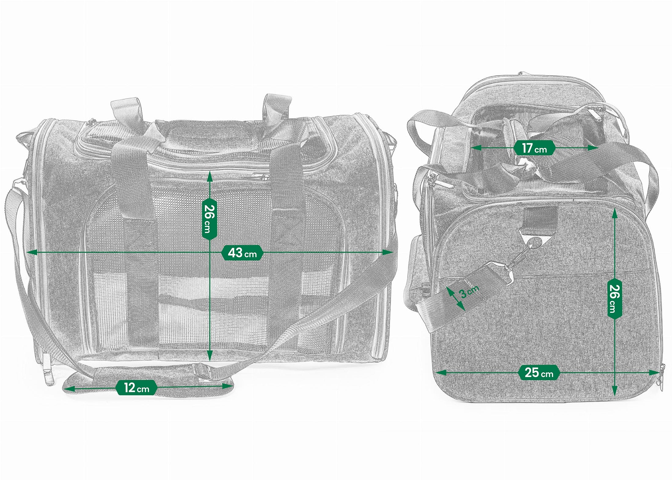 Cat Carrier Dog Rabbit Animal TRANSPORT BAG Shoulder Playpen Trade name Klatka dla zwierząt Jumi 22 x 45 x 37 cm odcienie szarości