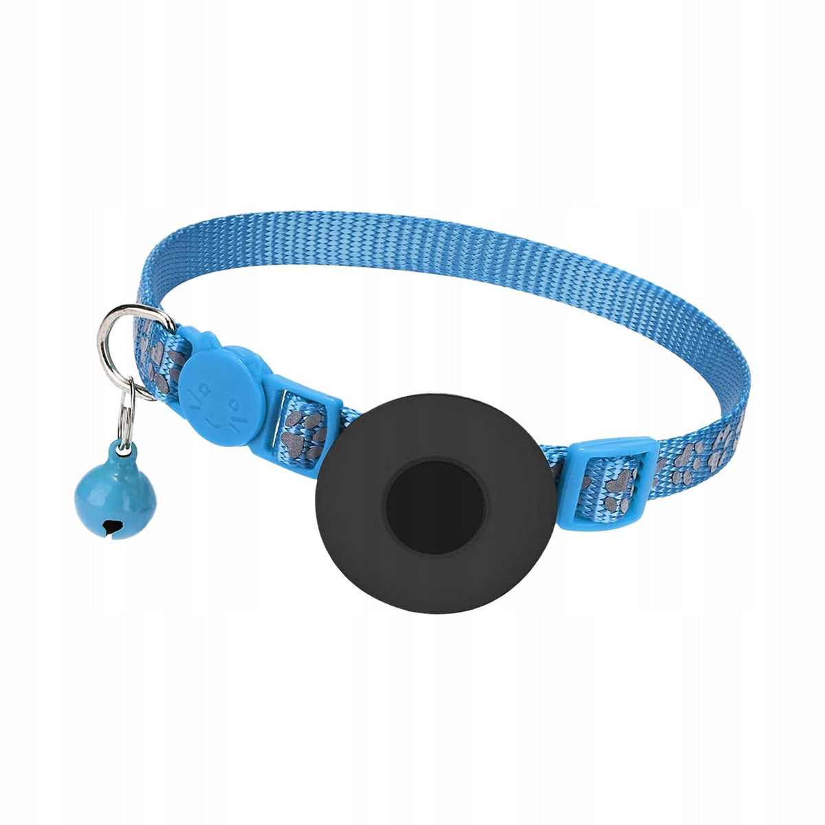 Cat Collar Reflective Safety Buckle with Waterproof Tracker Holder Sky Blue