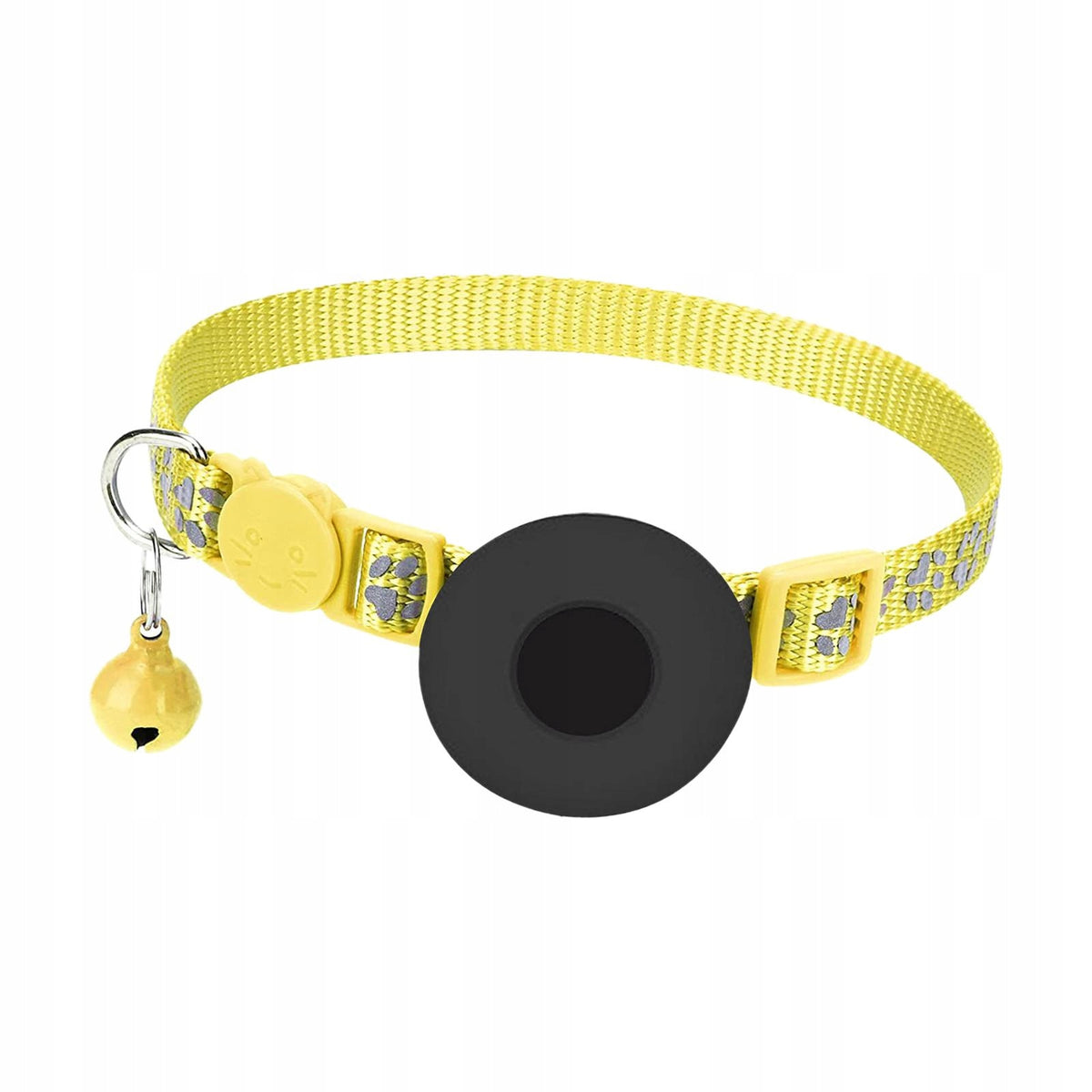Cat Collar Reflective Safety Buckle with Waterproof Tracker Holder Yellow