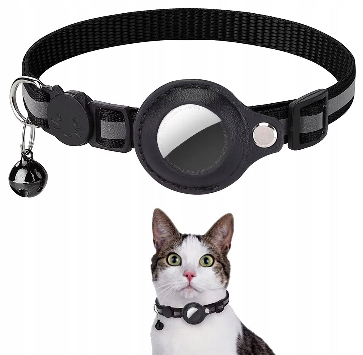 Cat Collar with Case for Apple AirTag Reflective Safe | Black