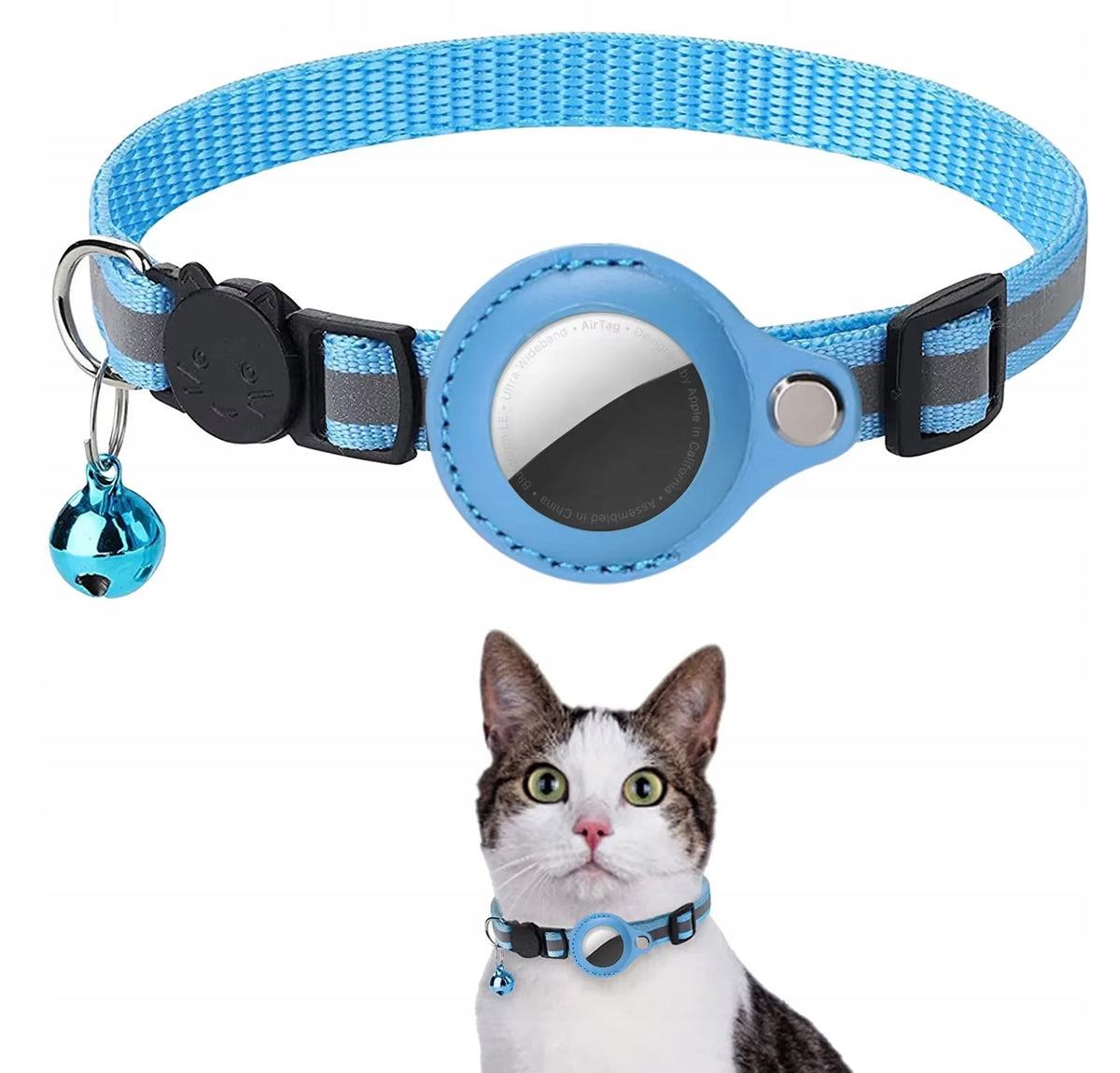 Cat Collar with Case for Apple AirTag Reflective Safe | Blue
