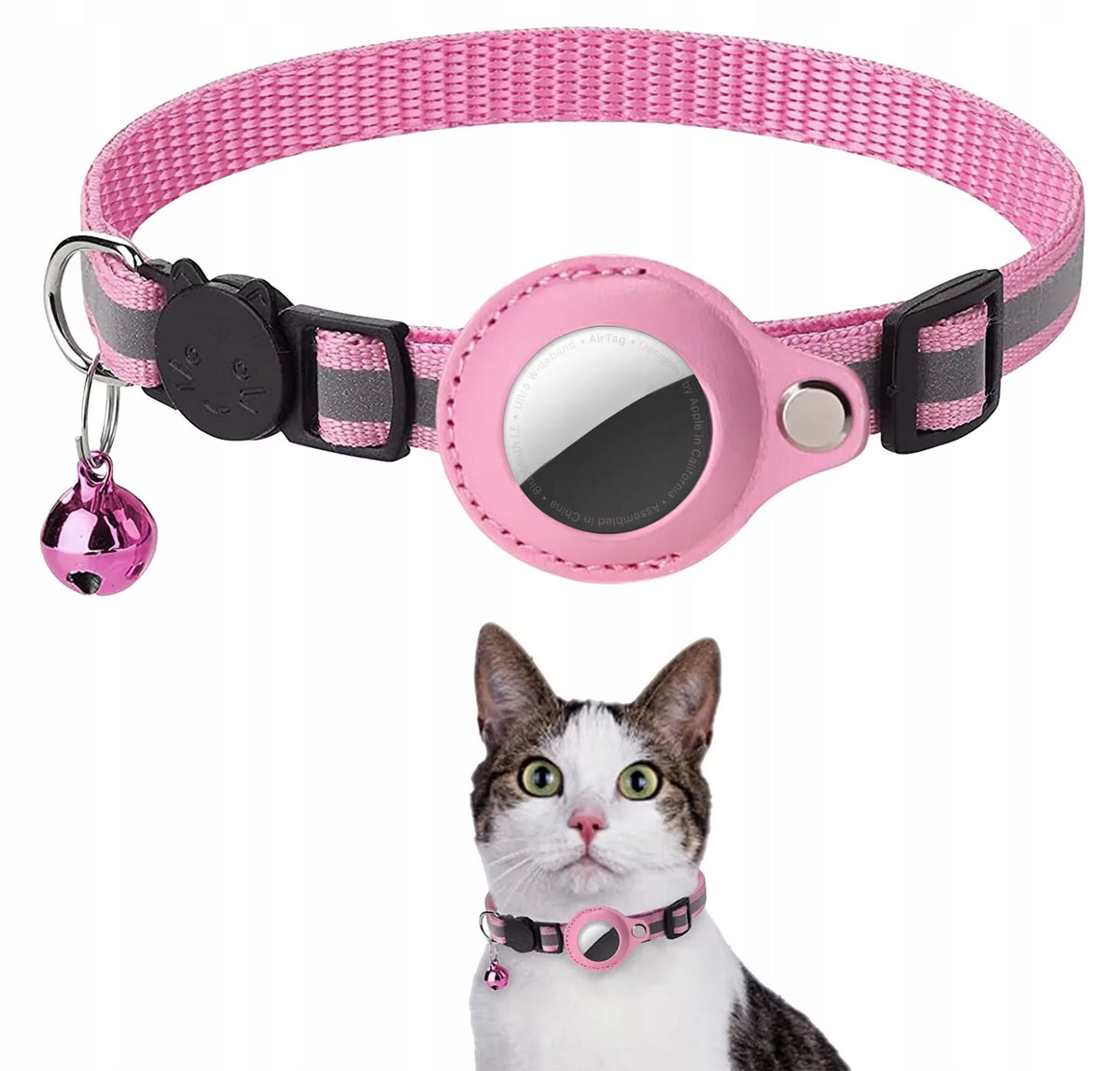 Cat Collar with Case for Apple AirTag Reflective Safe | Pink