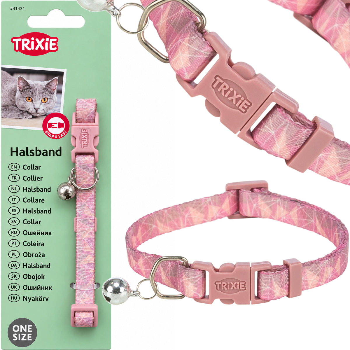 Cat Collar with Silent Bell Trixie Geometry Snap'n'Easy 20-34 cm