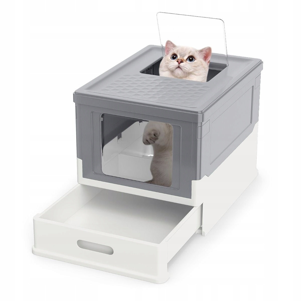 Cat Cuvette Folding Lockable with Lid Drawer Retractable Large Grey