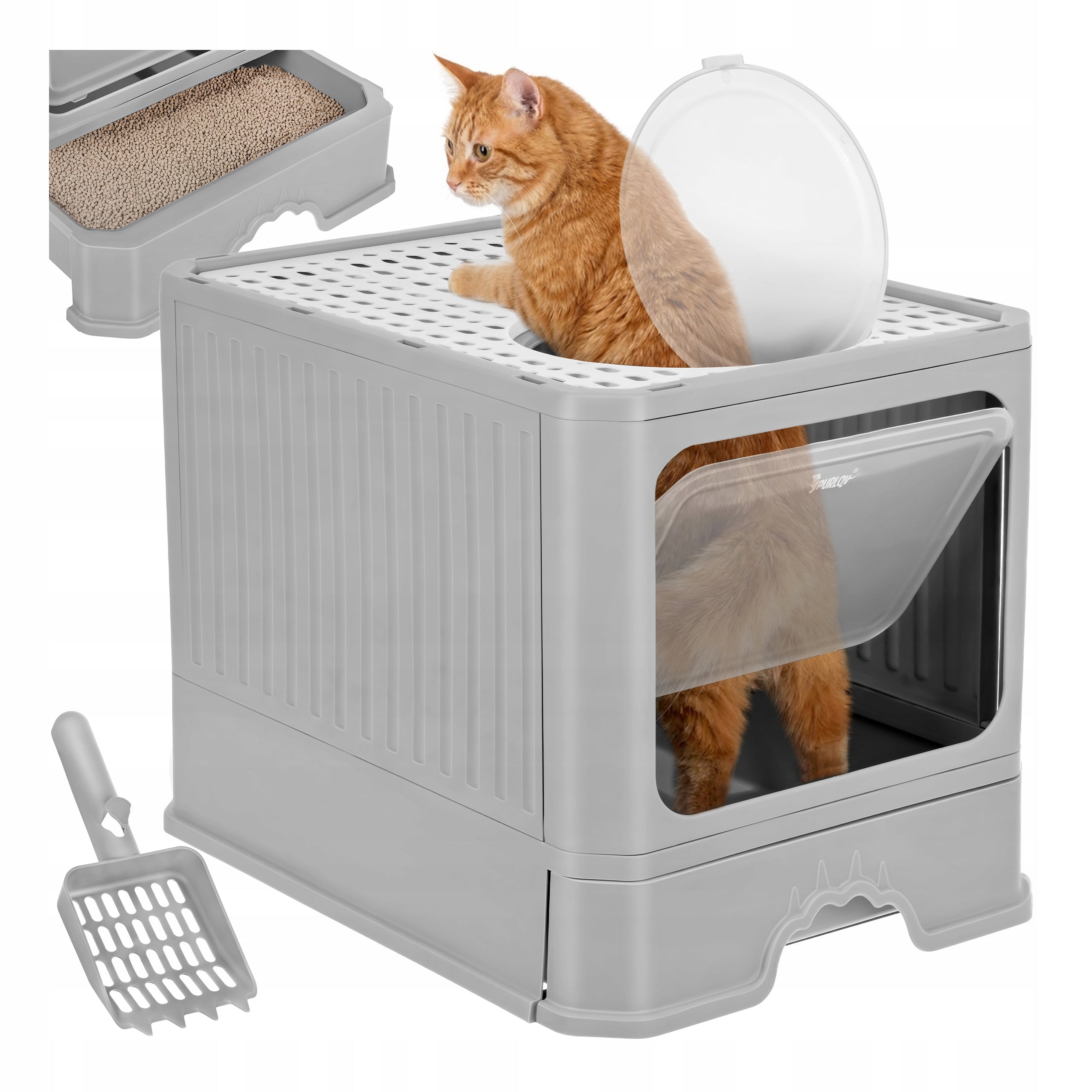 Cat Cuvette Large Toilet Drawer Closed Exit Top Spatula Filter