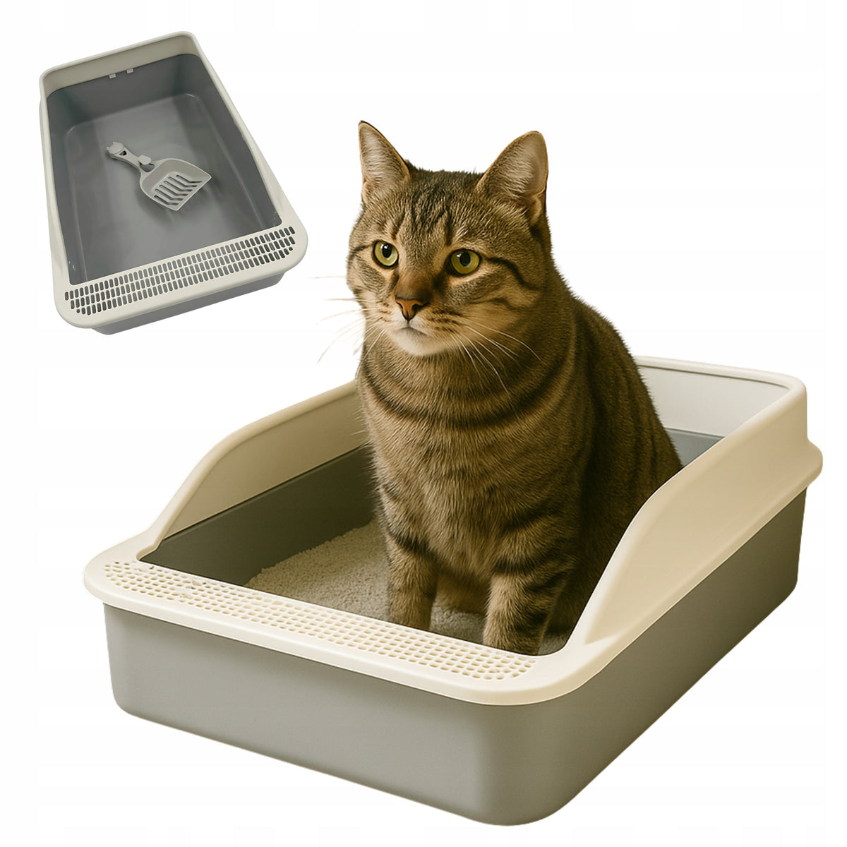 Cat Cuvette Open Large Toilet For Litter Grey Frame With Spatula 33-2