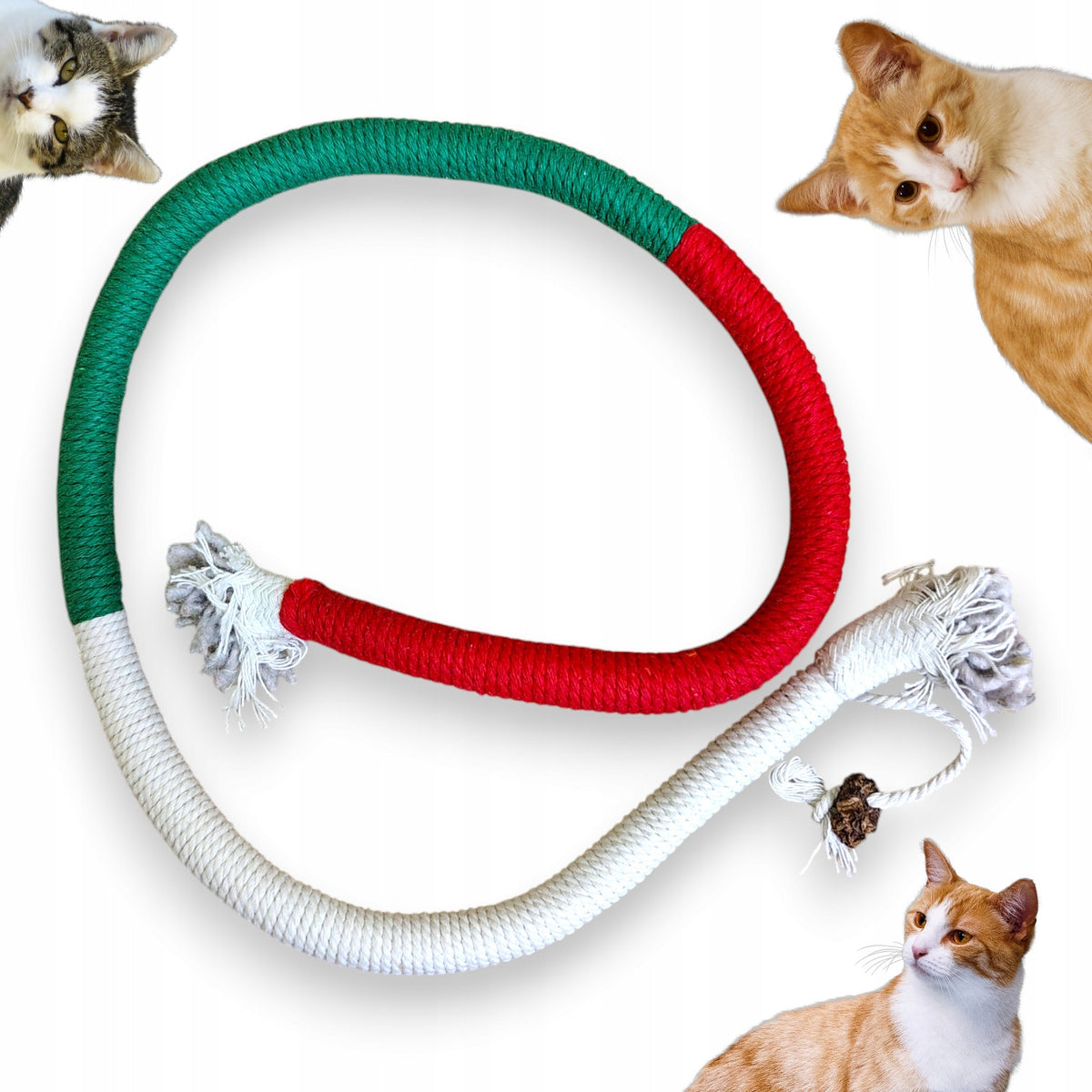 Cat DRAWSTRING Toy with CATNIP 70cm RED GREEN Teether
