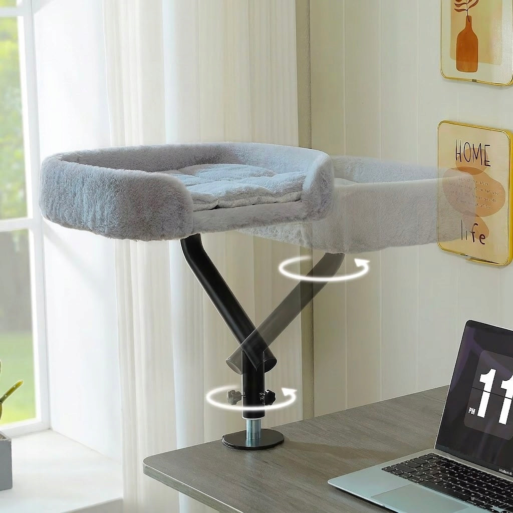 Cat Desk Bed Swivel 360° Adjustable Plush Clamp Grey (U083) Product width 31.5 cm