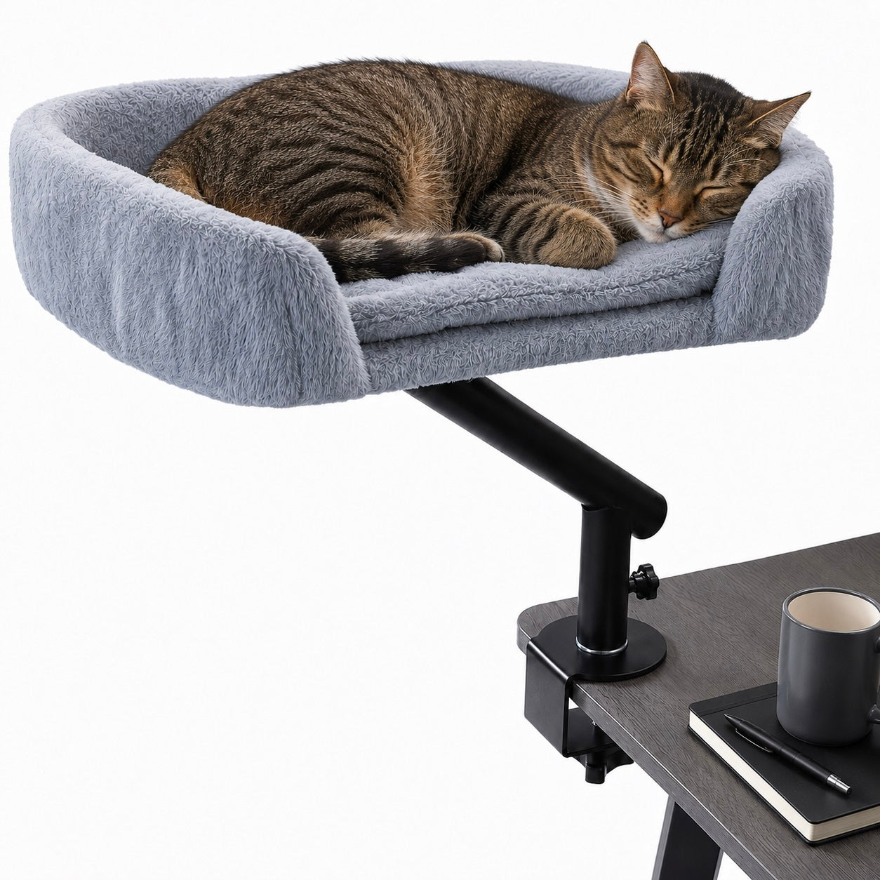 Cat Desk Bed Swivel 360° Adjustable Plush Clamp Grey (U083)