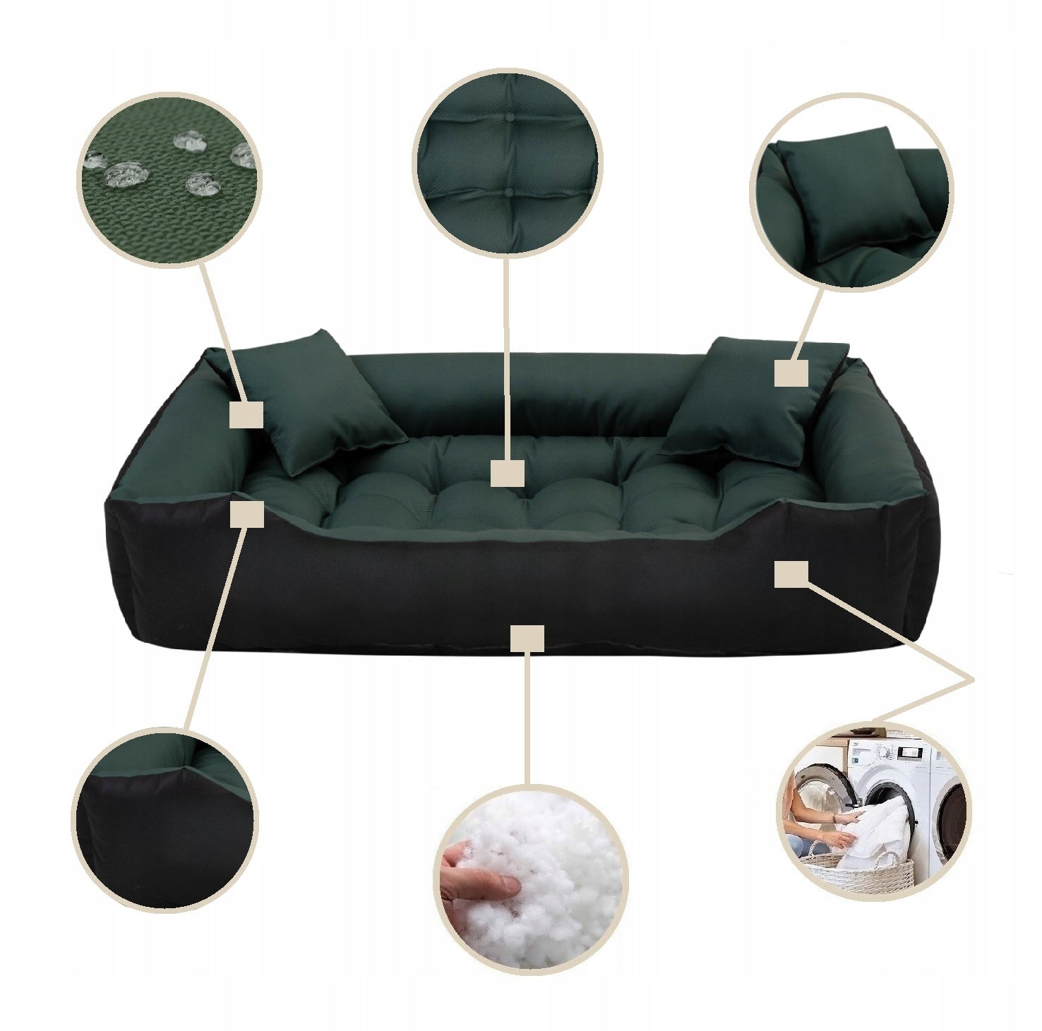 Cat Dog Bed Couch Playpen Waterproof Green 75x65 cm Packaging status original
