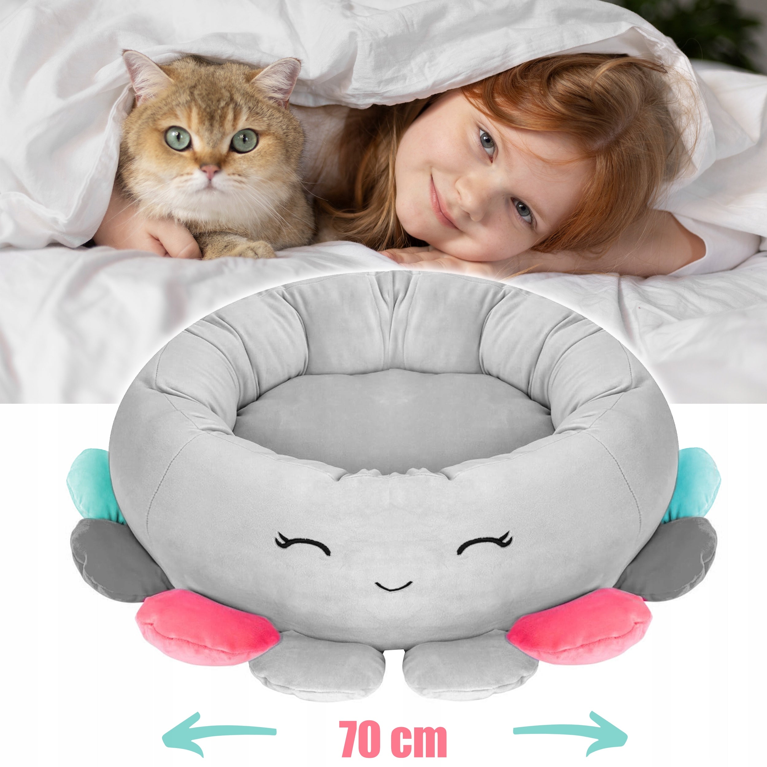 Cat Dog Bed Durable Medusa Playpen 70x70cm Round Grey Model pies kot