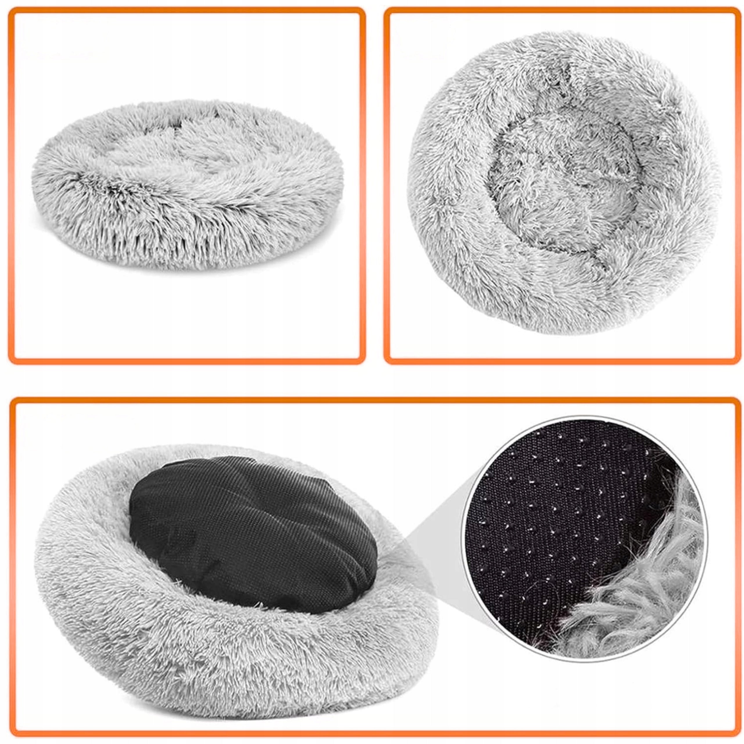 Cat Dog Bed PLUSH Hairy SOFT 55 CM LIGHT GREY Brand Aptel