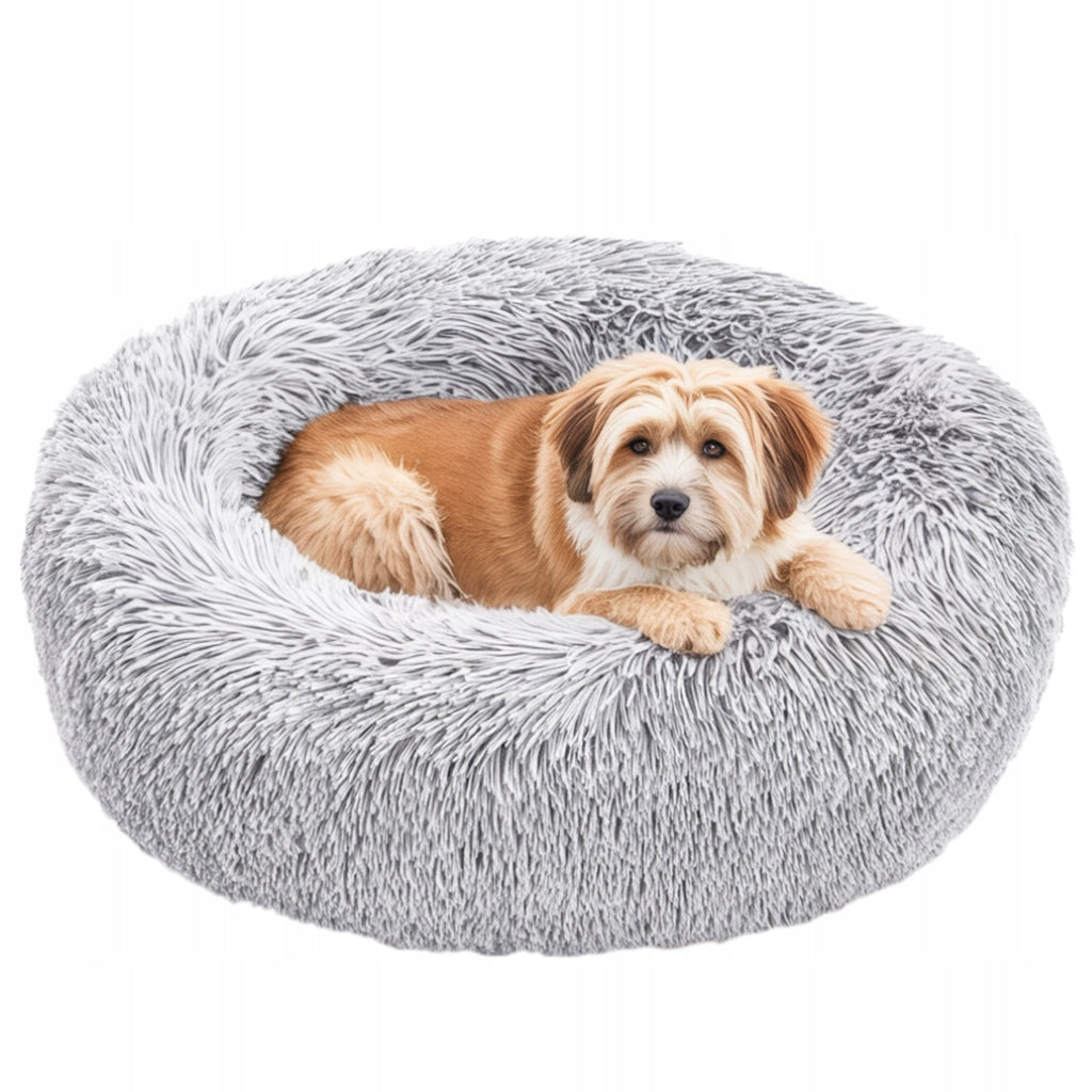 Cat Dog Bed PLUSH Hairy SOFT 55 CM LIGHT GREY Packaging status original