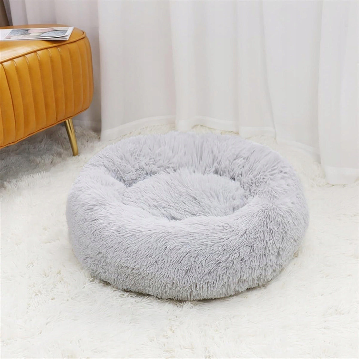 Cat Dog Bed PLUSH Hairy SOFT 55 CM LIGHT GREY Product width 50 cm