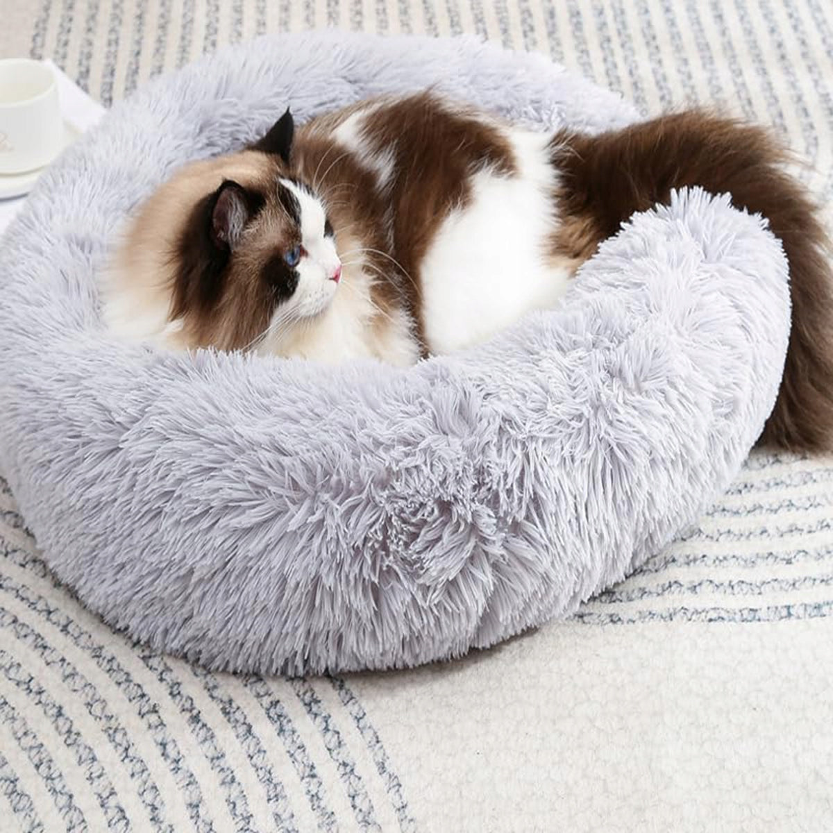 Cat Dog Bed PLUSH Hairy SOFT 55 CM LIGHT GREY Trade name AG602F
