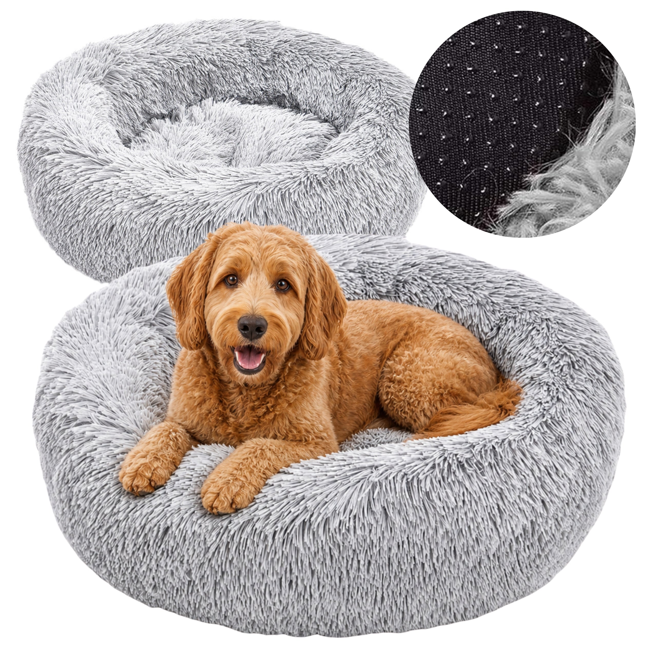Cat Dog Bed PLUSH Hairy SOFT 55 CM LIGHT GREY