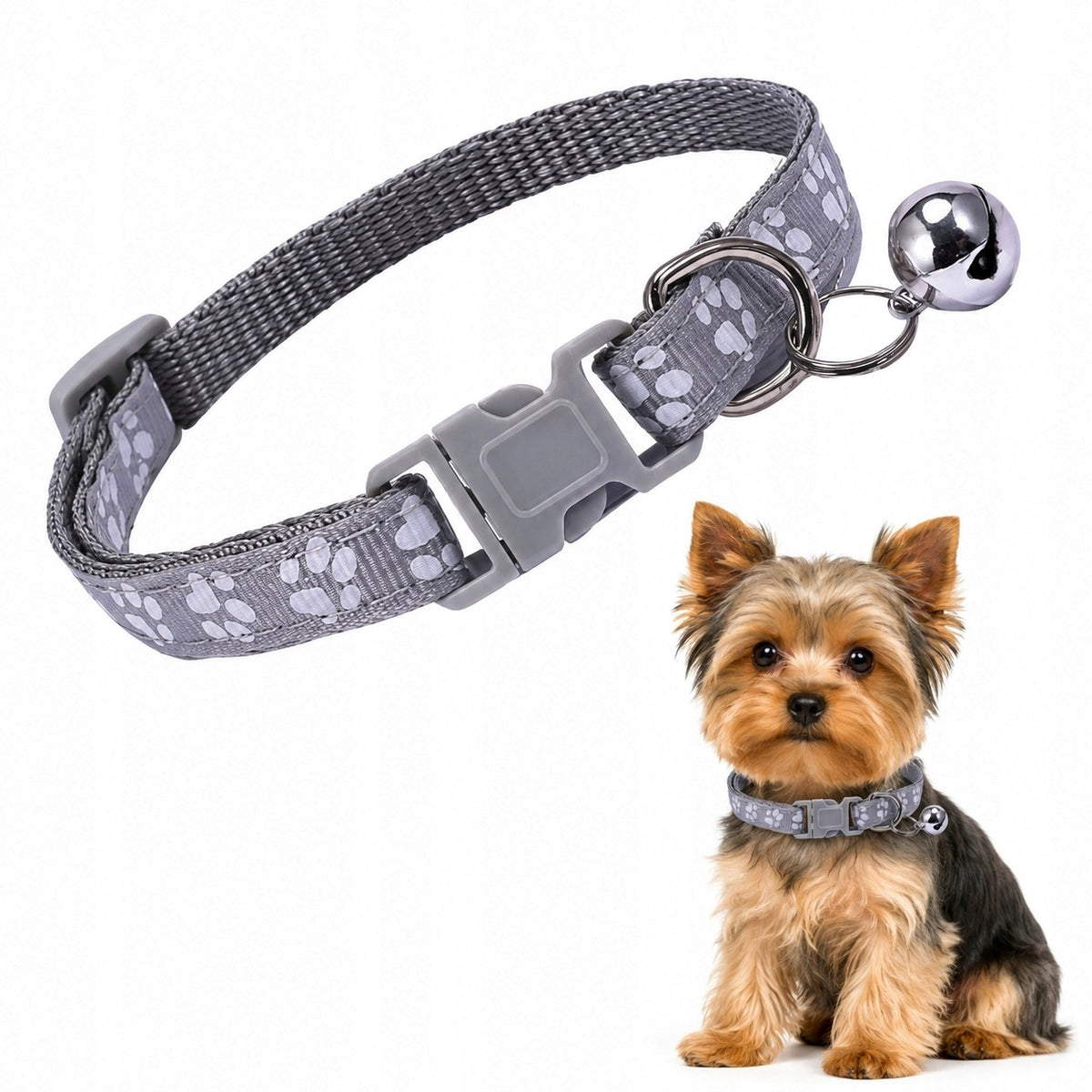 Cat Dog Bell Collar Solid Adjustable Grey Comfortable