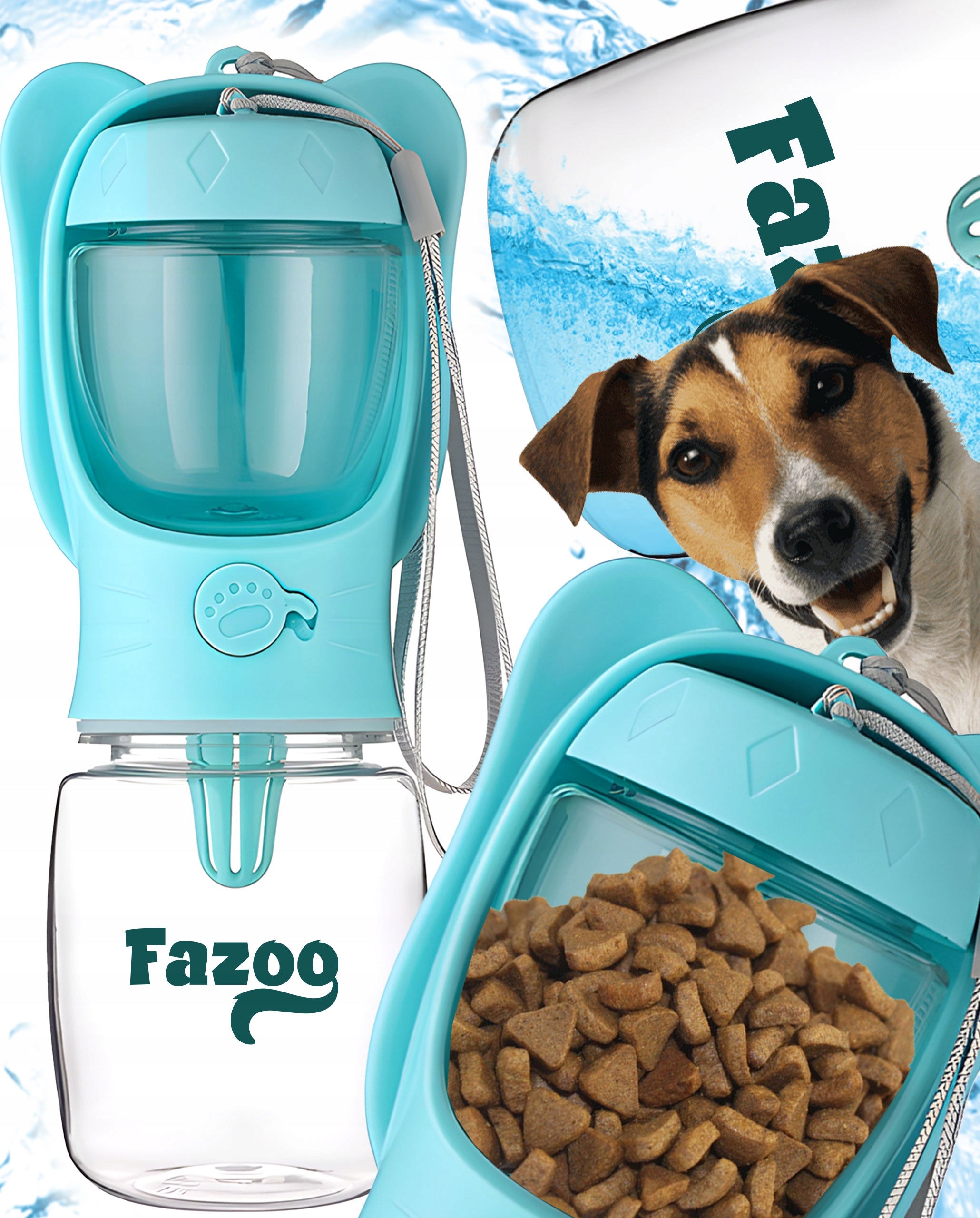 Cat Dog Bottle with Water Container Food Drinker for Walk 350 ml Trade name Podróżna Miska Butelka dla Psa z Poidełkiem 350ml i Pojemnikiem do Karmy 100g Niebieski z Uszkami XL