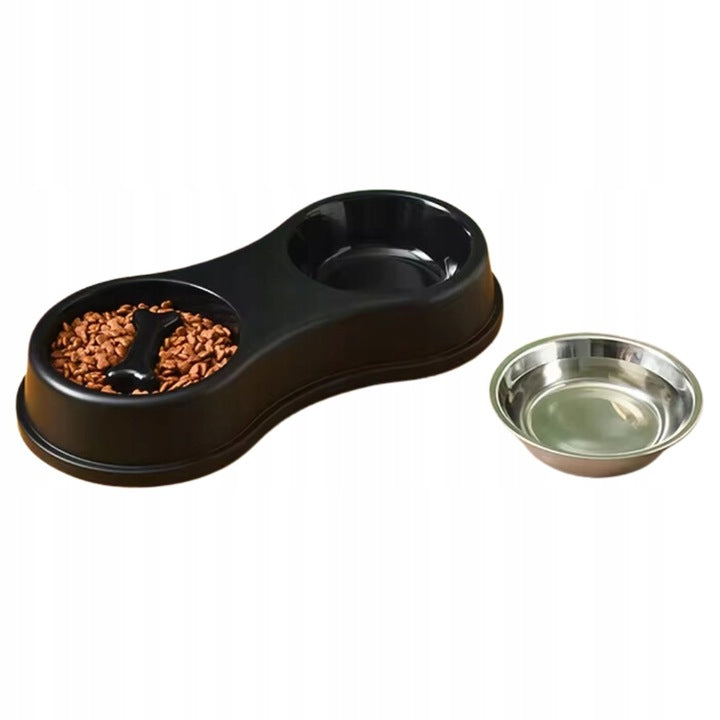 Cat Dog Bowl Double Metal Bowls Black