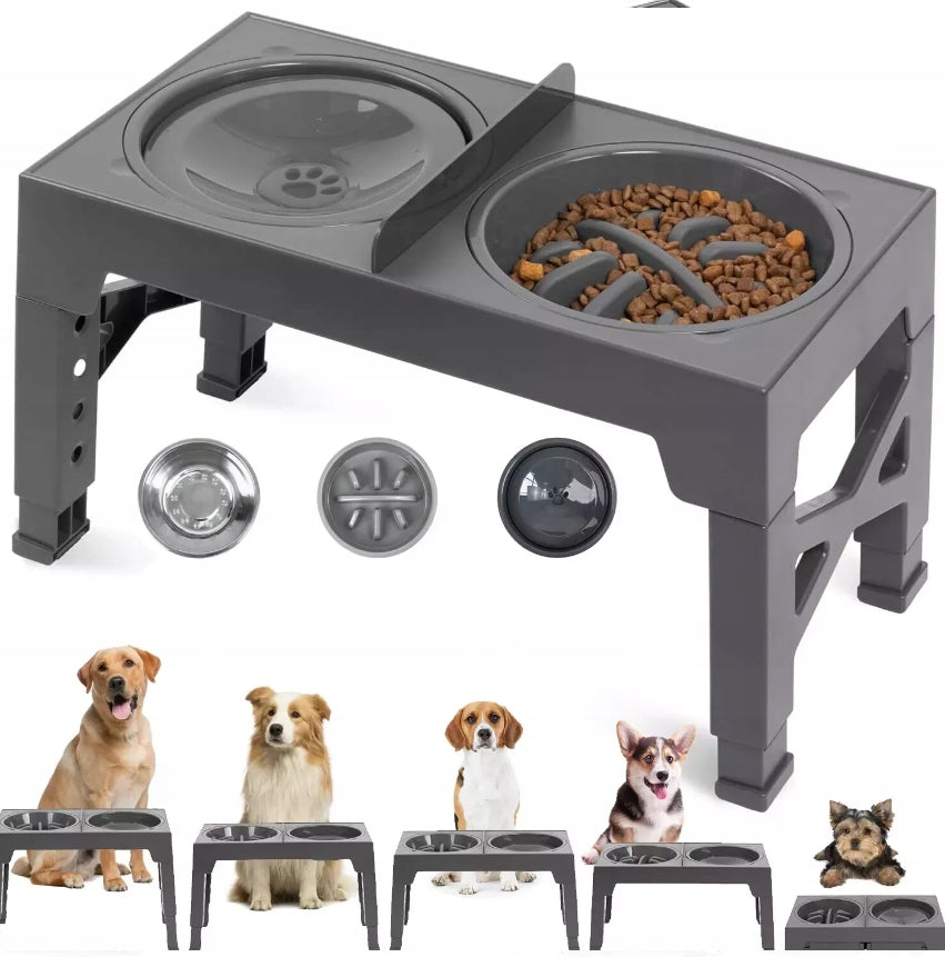 Cat Dog Bowl Double On Stand Slowing Food Non-Spilling