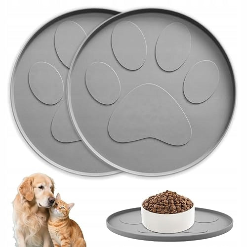 Cat Dog Bowl Pad Non-Slip Silicone Grey 2 Pack